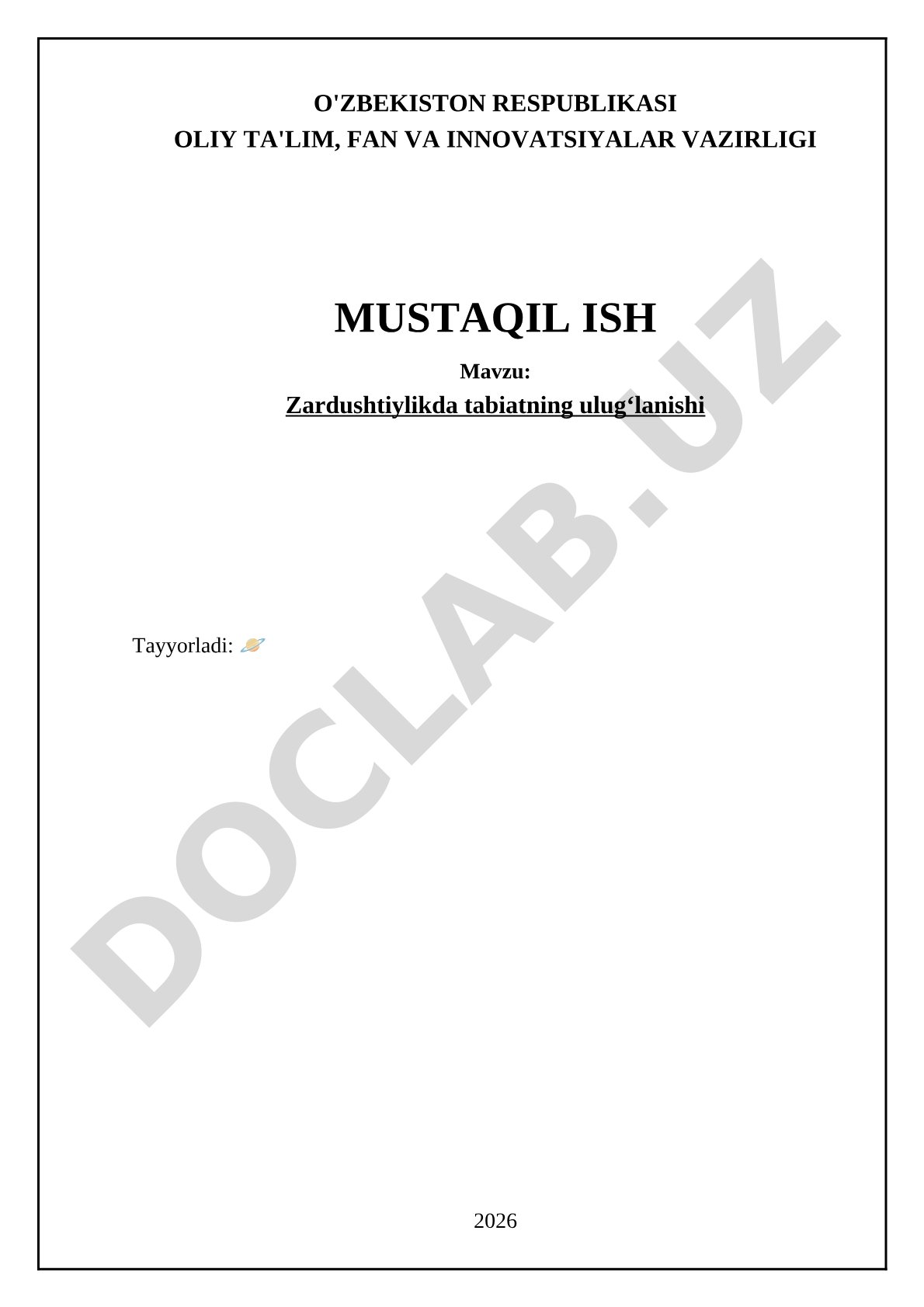 Zardushtiylikda tabiatning ulugʻlanishi