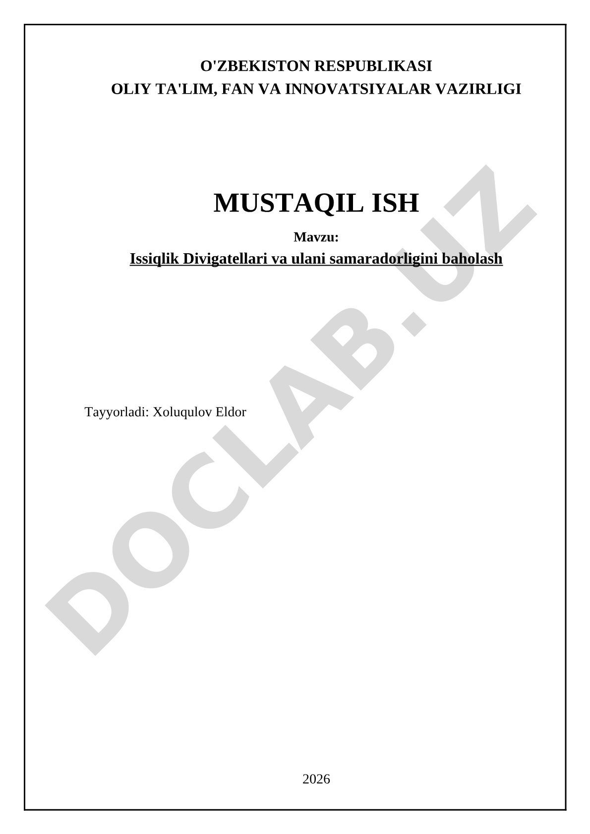 Issiqlik dvigatellari va ularning samaradorligini baholash
