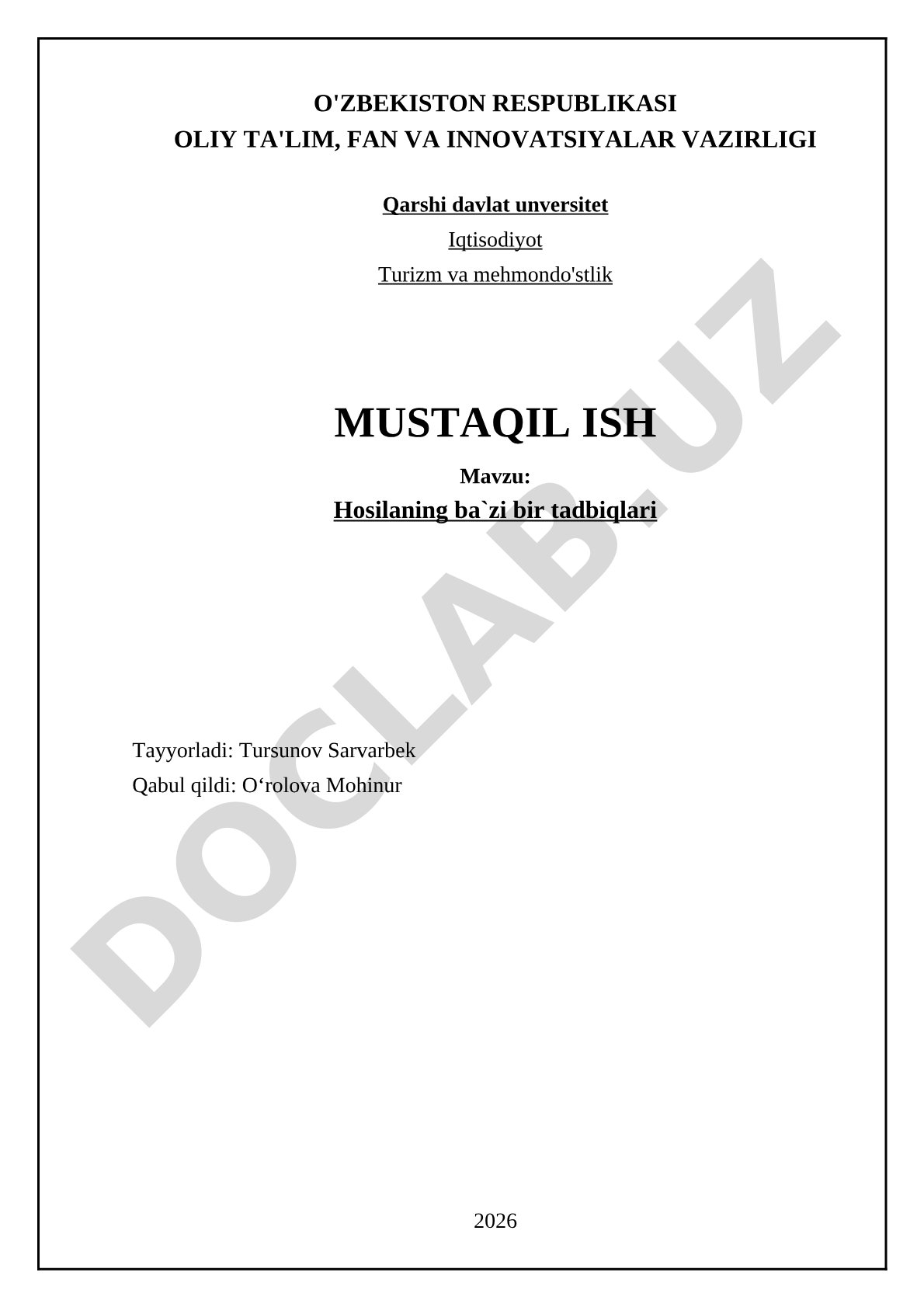 Hosilaning ba'zi bir tadbiqlari