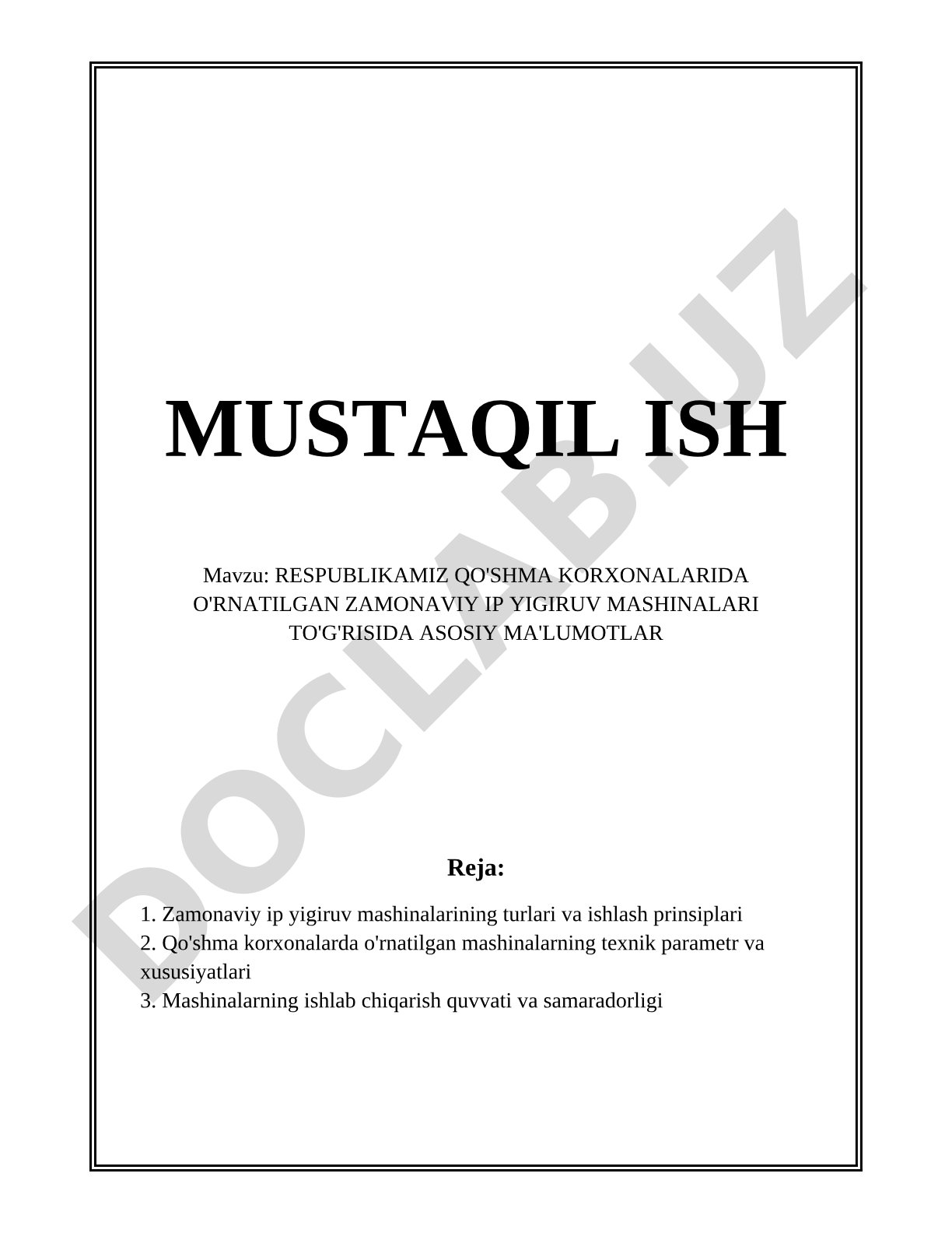 RESPUBLIKAMIZ QO'SHMA KORXONALARIDA O'RNATILGAN ZAMONAVIY IP YIGIRUV MASHINALARI TO'G'RISIDA ASOSIY MA'LUMOTLAR