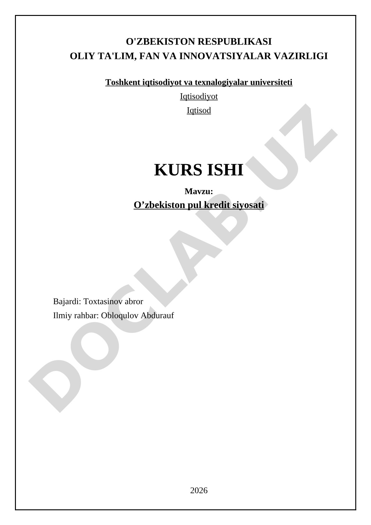 O'zbekiston pul kredit siyosati