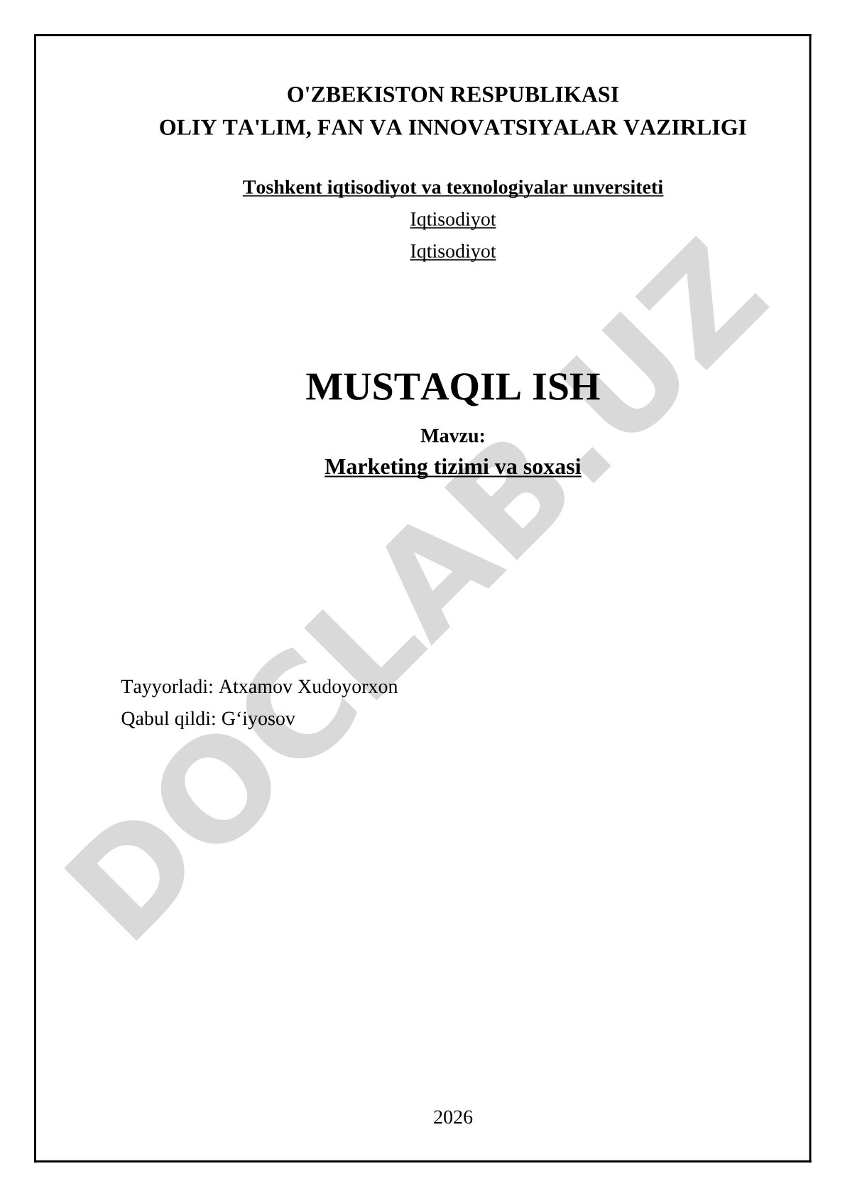 Marketing tizimi va soxasi