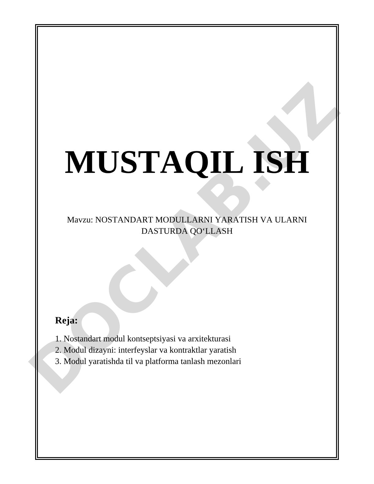 Nostandart modullarni yaratish va ularni dasturda qo‘llash