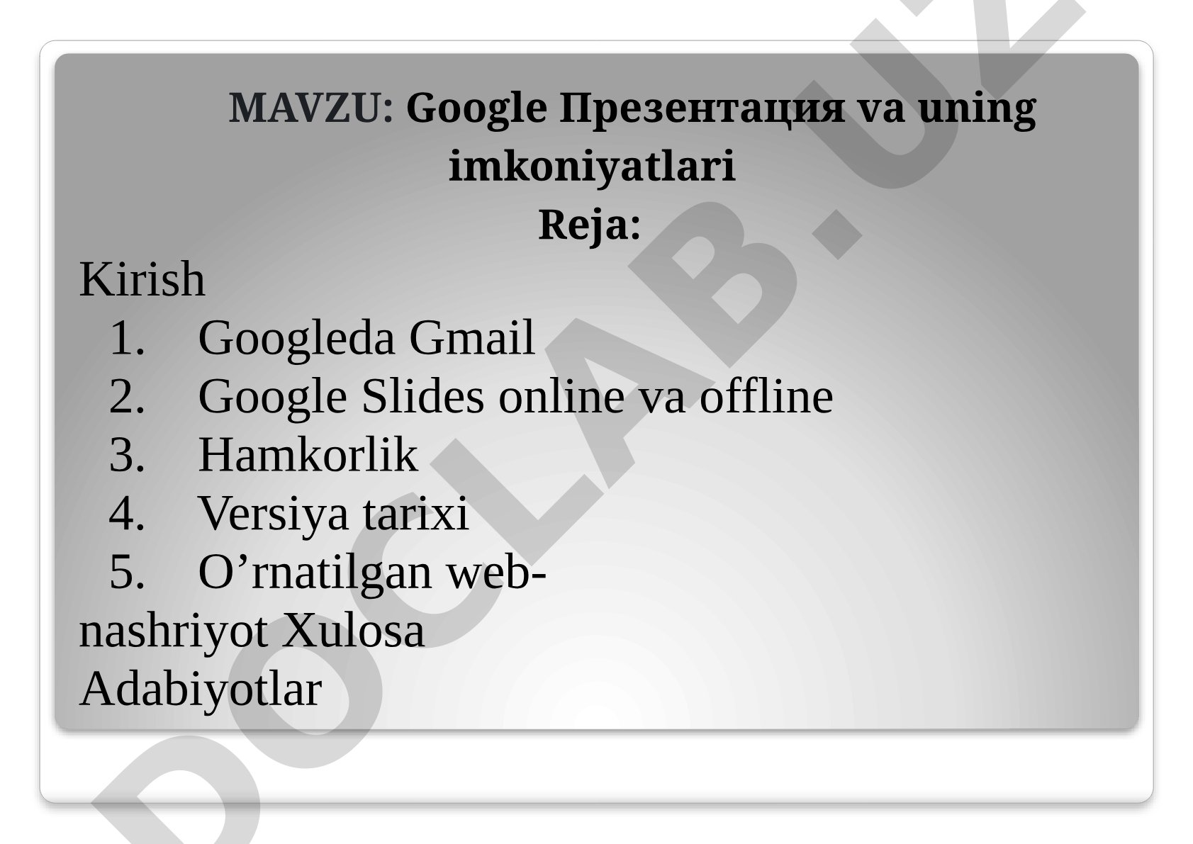 Google Презентация va uning imkoniyatlari