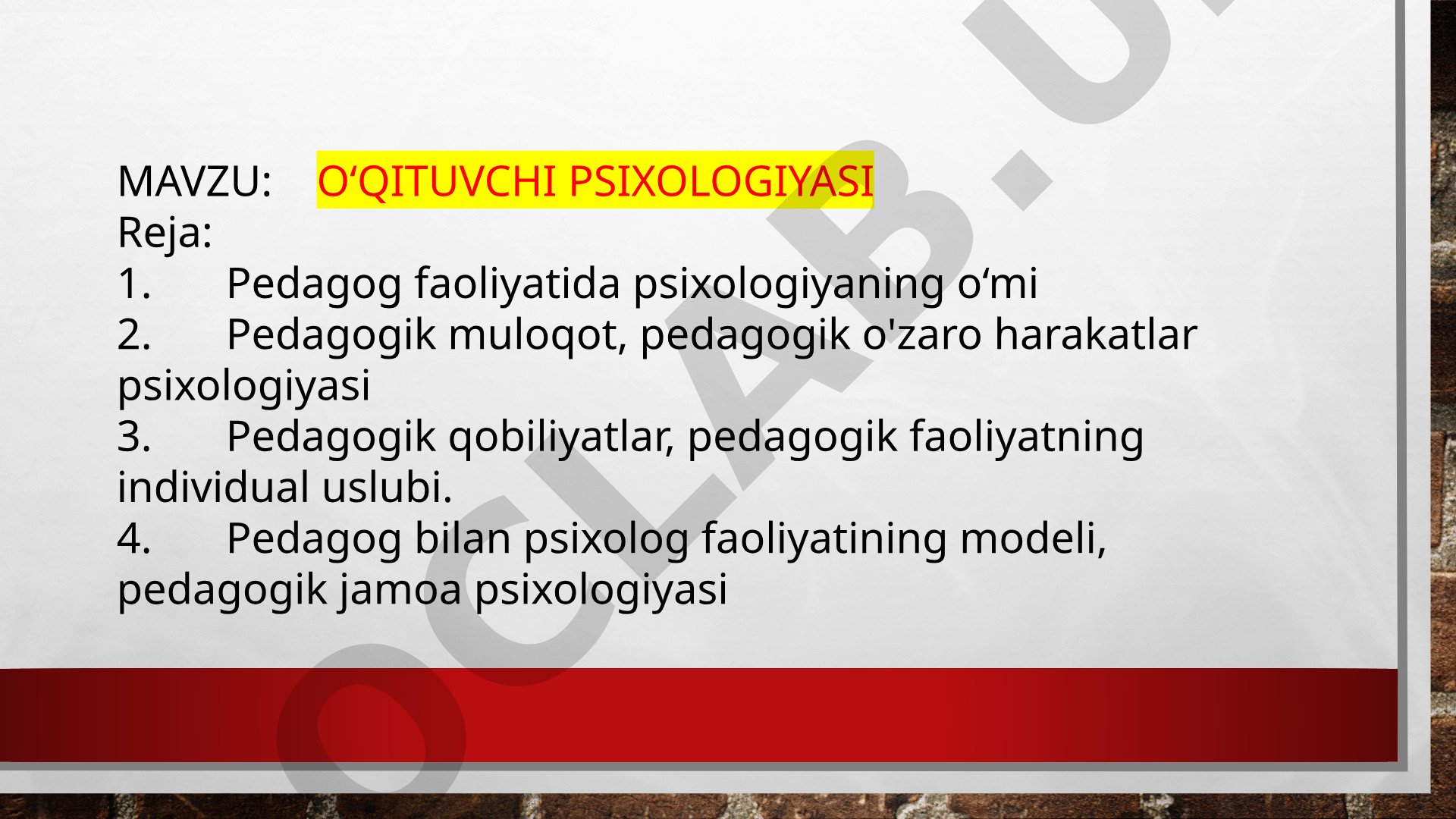 Pedagogik faoliyat, muloqot, qobiliyatlar va jamoa psixologiyasi haqida taqdimot