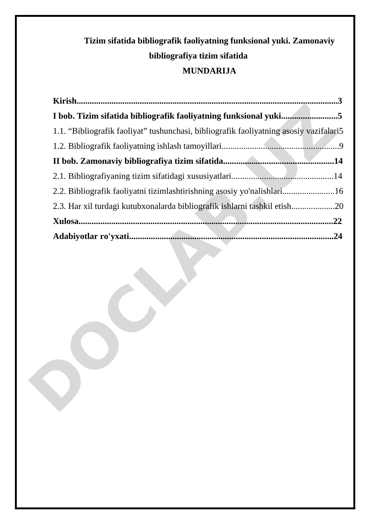 Tizim sifatida bibliografik faoliyatning funksional yuki