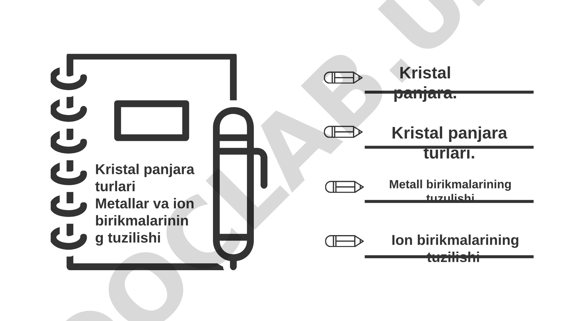 Kristal panjara turlari Metallar va ion birikmalarining tuzilishi