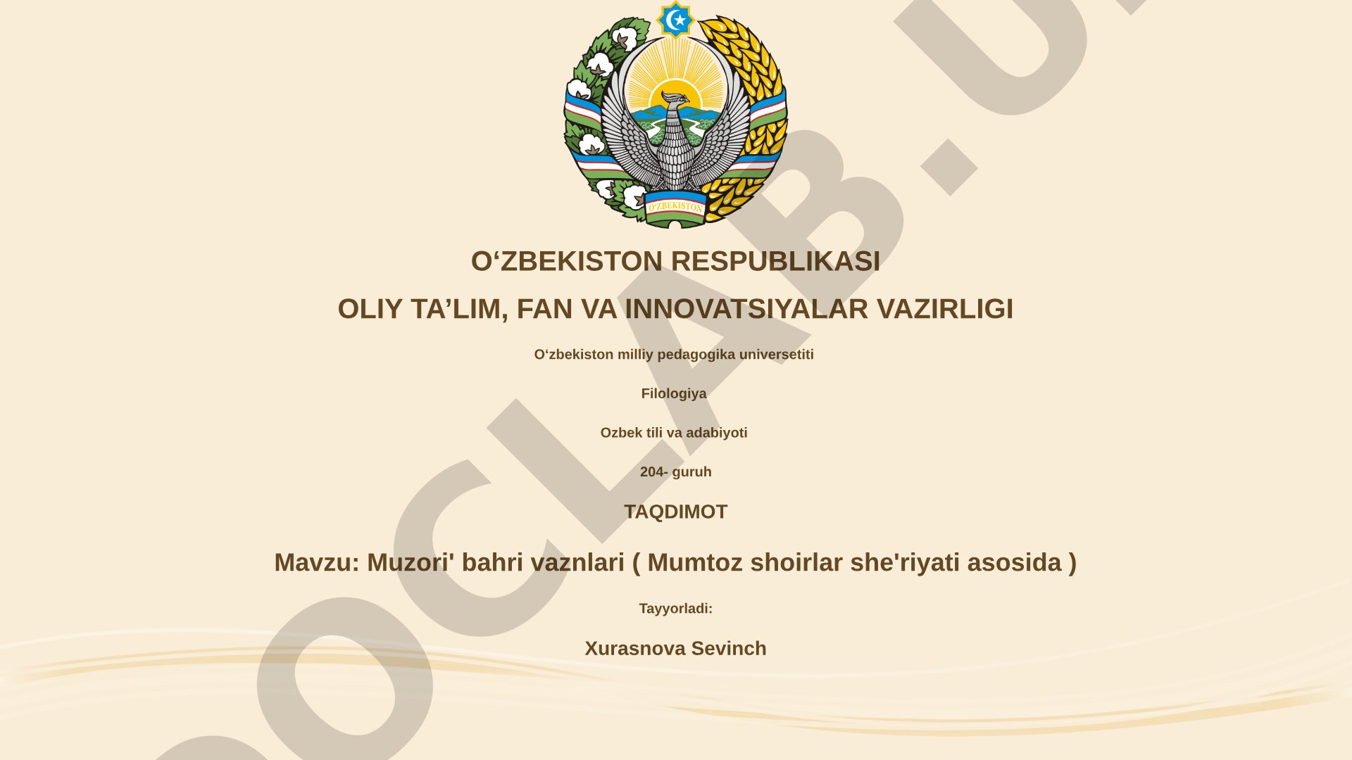 Muzori' bahri vaznlari (Mumtoz shoirlar she'riyati asosida)