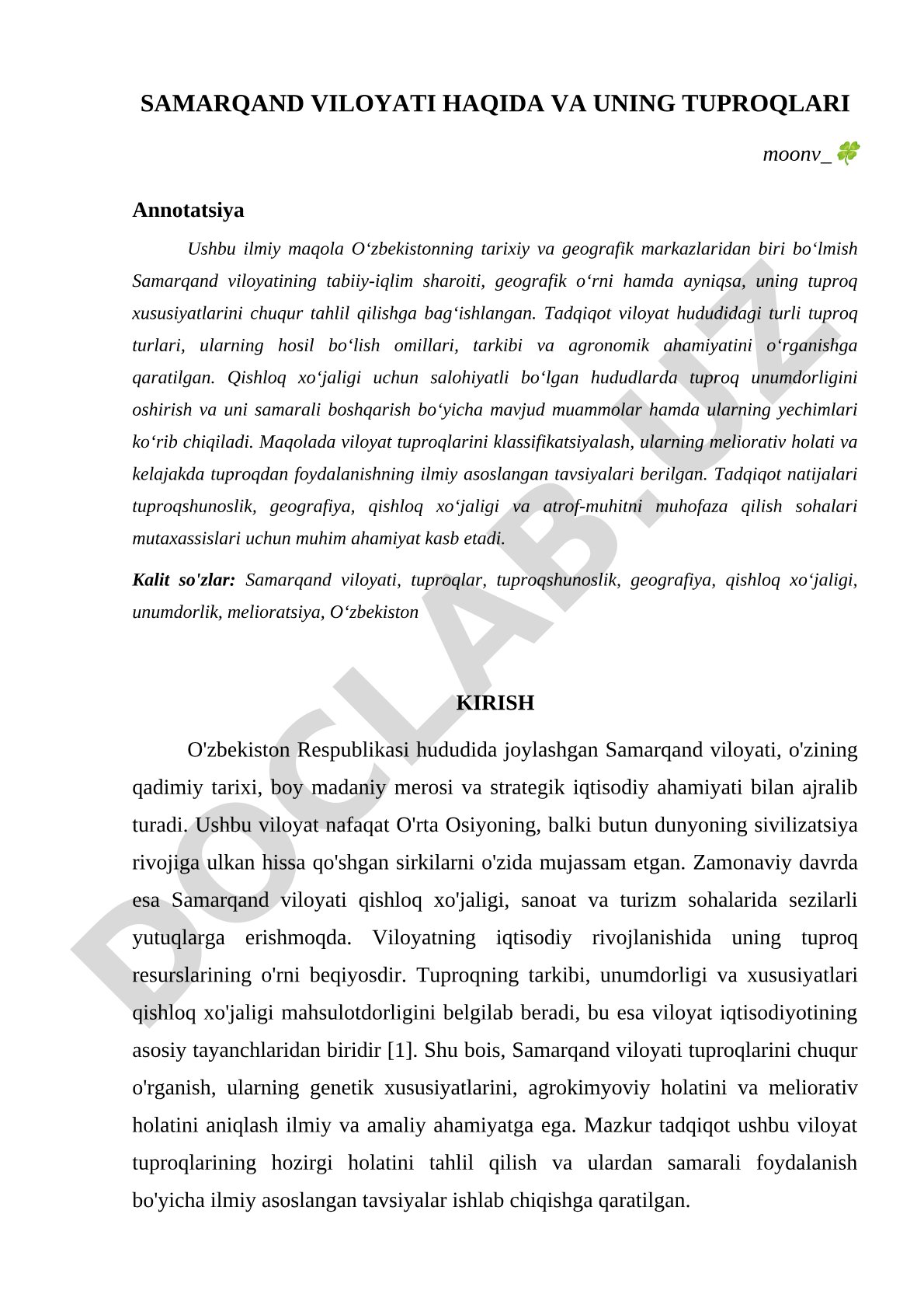 Samarqand viloyati tuproqlari tahlili