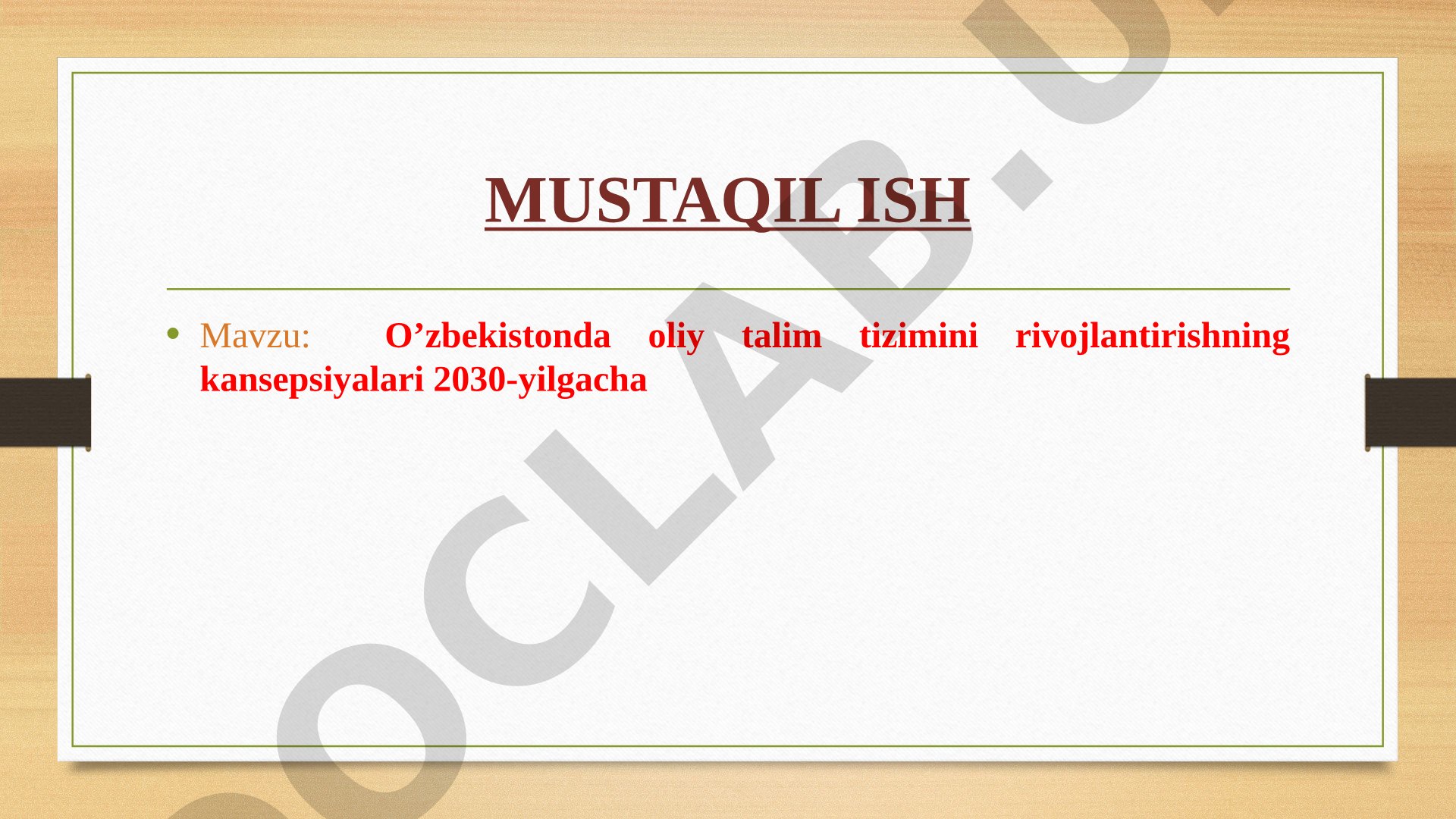 O’zbekistonda oliy talim tizimini rivojlantirishning kansepsiyalari 2030-yilgacha