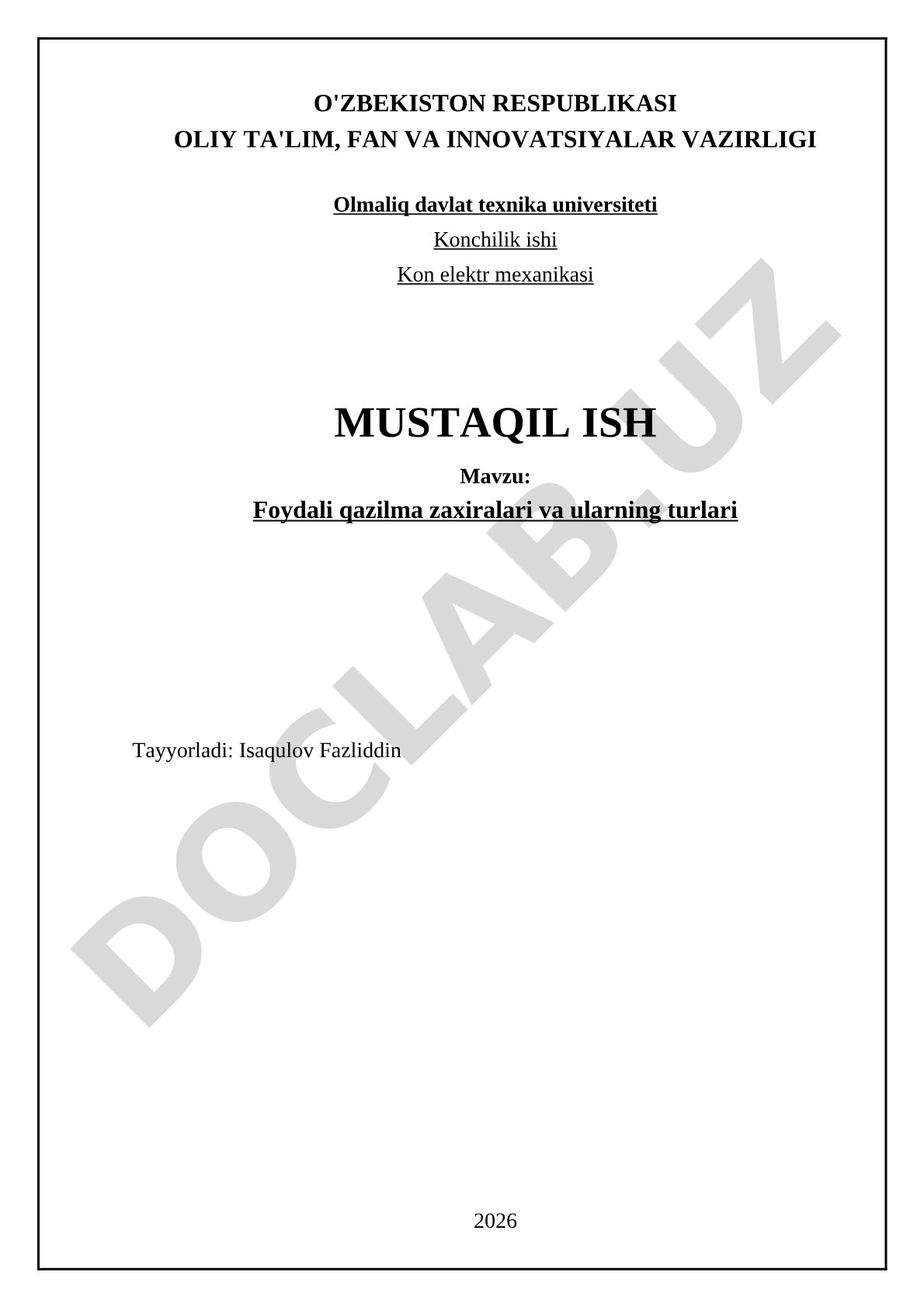 Foydali qazilma zaxiralari va ularning turlari