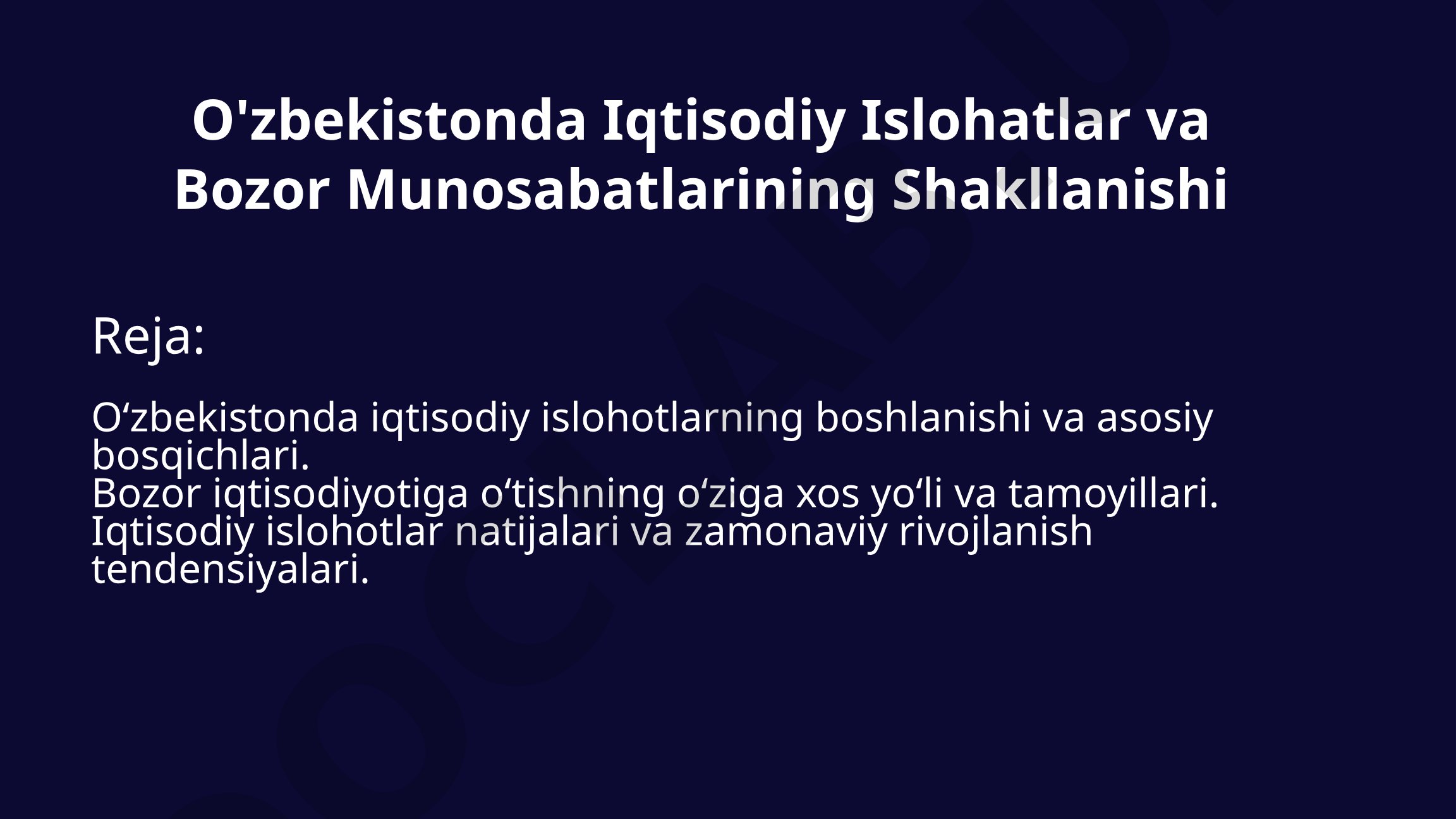 O'zbekistonda Iqtisodiy Islohatlar va Bozor Munosabatlarining Shakllanishi