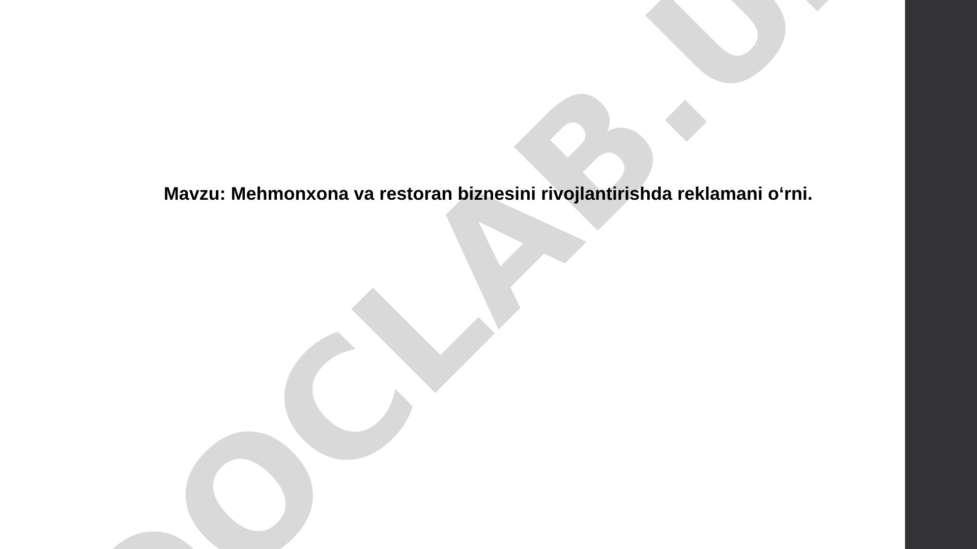 Mehmonxona va restoran biznesini rivojlantirishda reklamani o‘rni