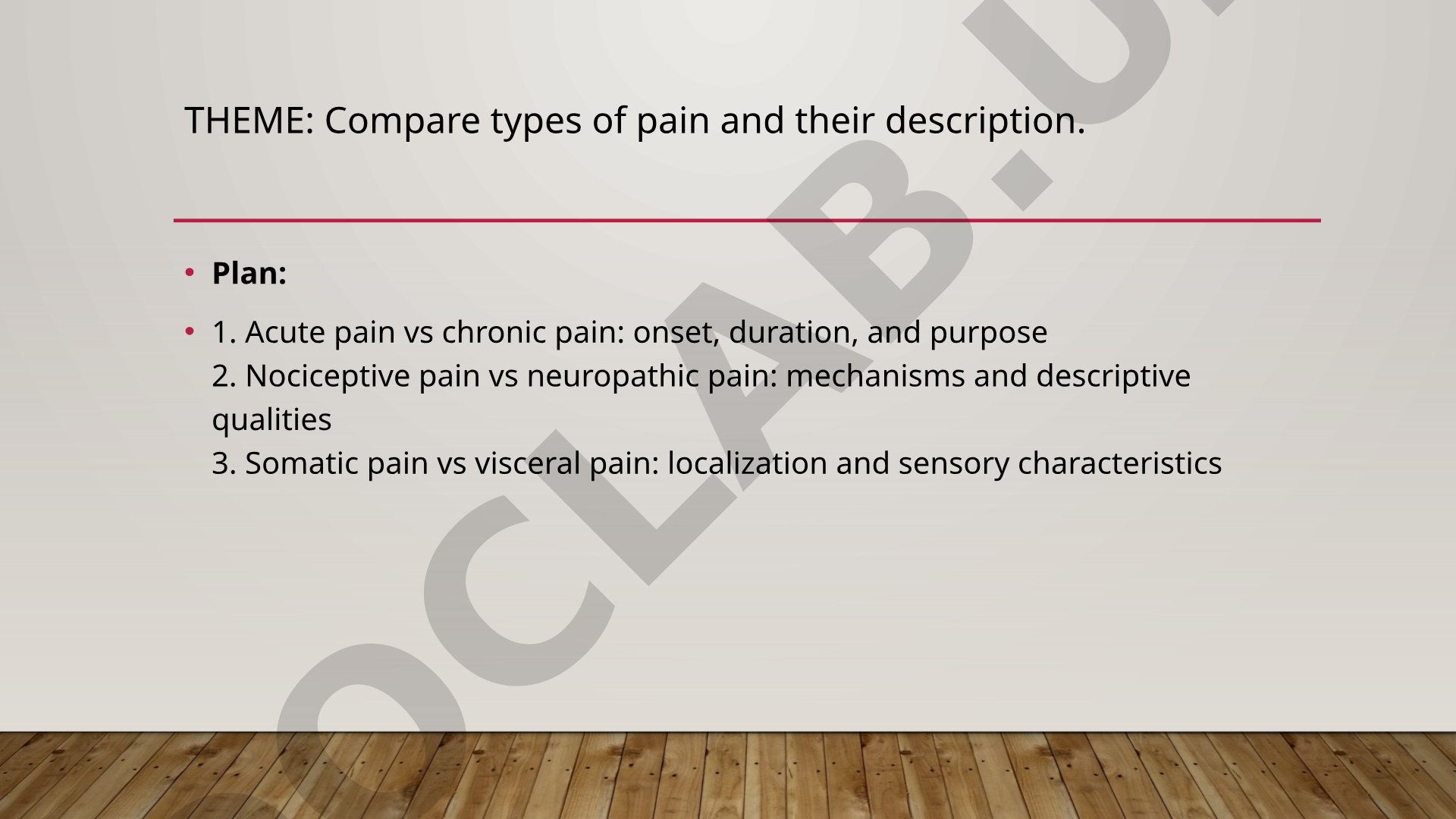 Compare types of pain and their description
