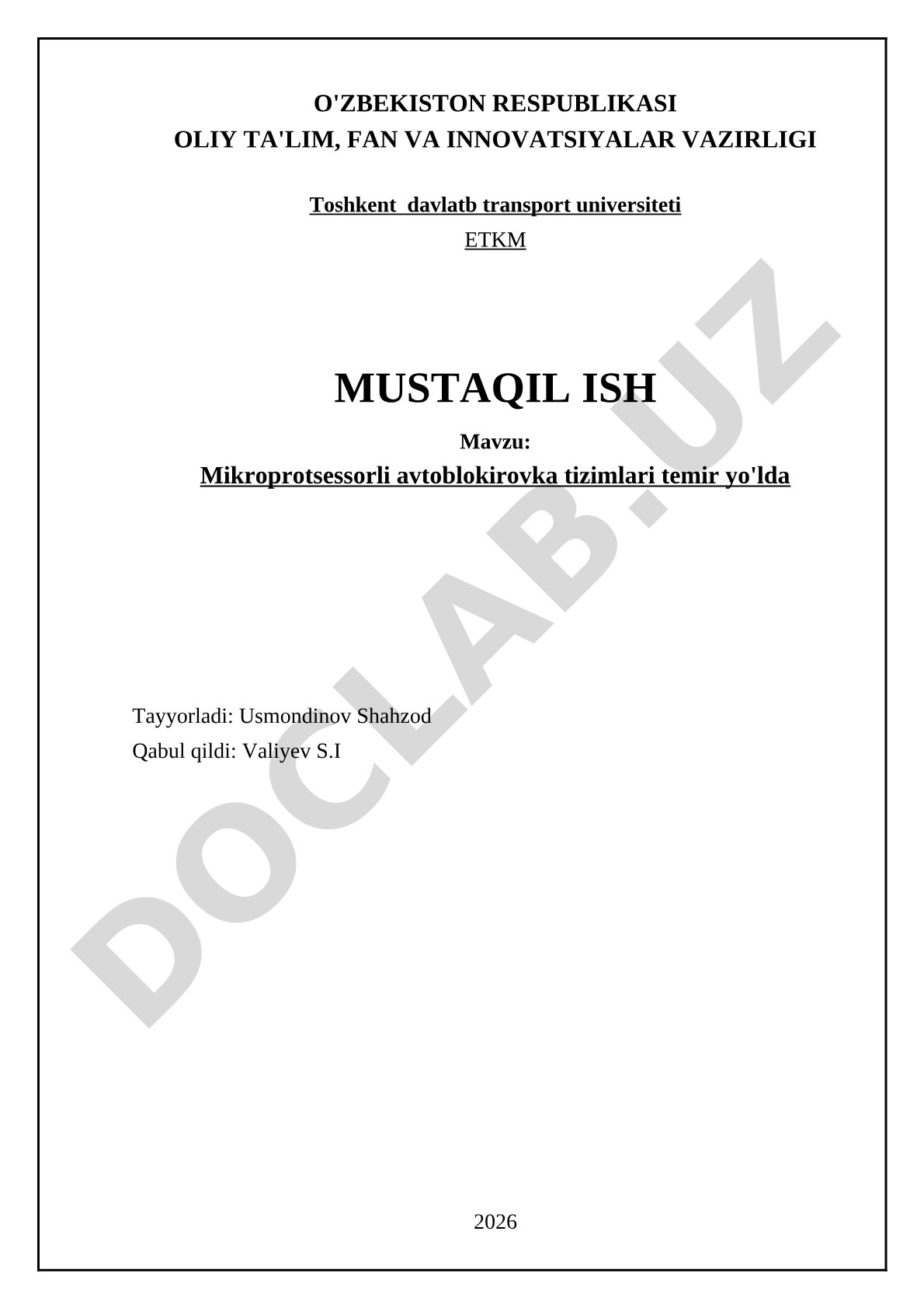 Mikroprotsessorli avtoblokirovka tizimlari temir yo'lda