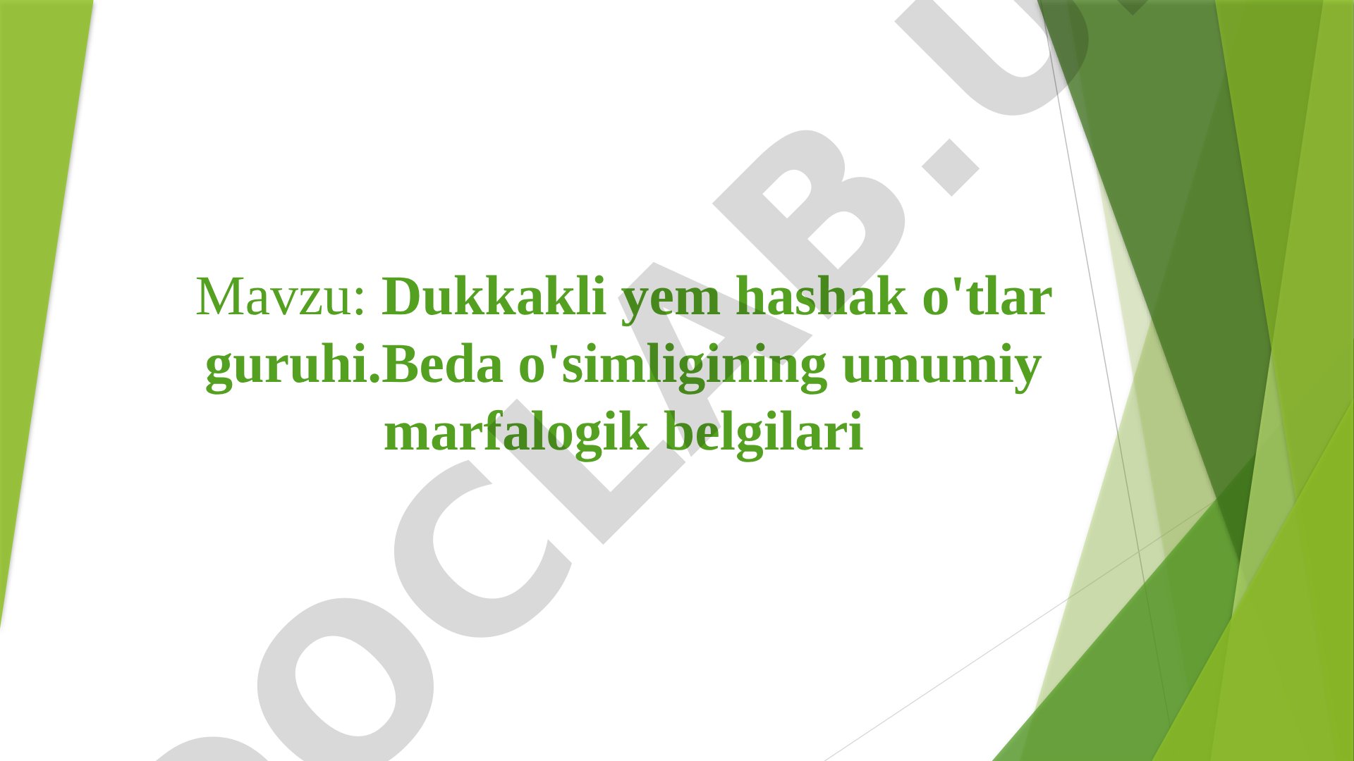 Dukkakli yem hashak o'tlar guruhi.Beda o'simligining umumiy marfalogik belgilari