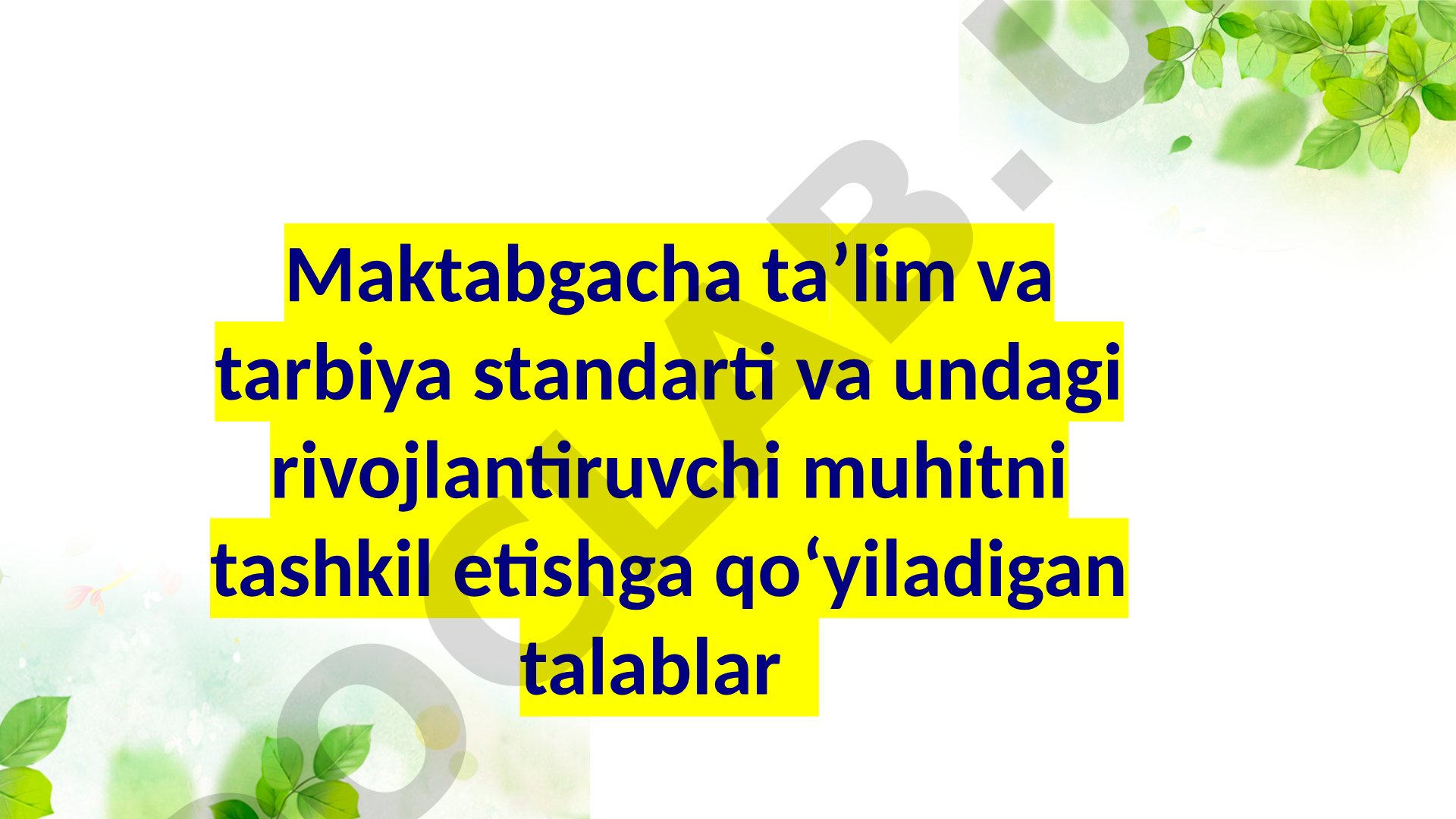 Maktabgacha taʼlim va tarbiya standarti va undagi rivojlantiruvchi muhitni tashkil etishga qoʻyiladigan talablar