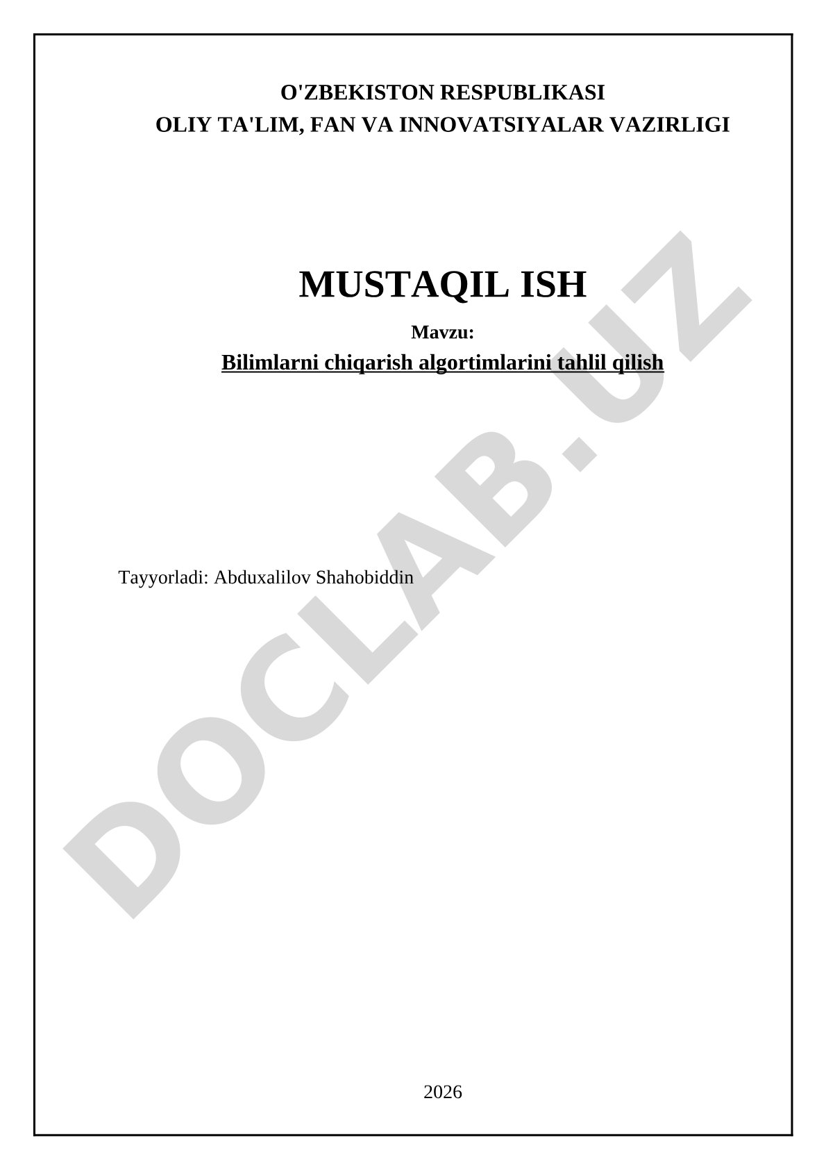Bilimlarni chiqarish algoritmlarini tahlil qilish