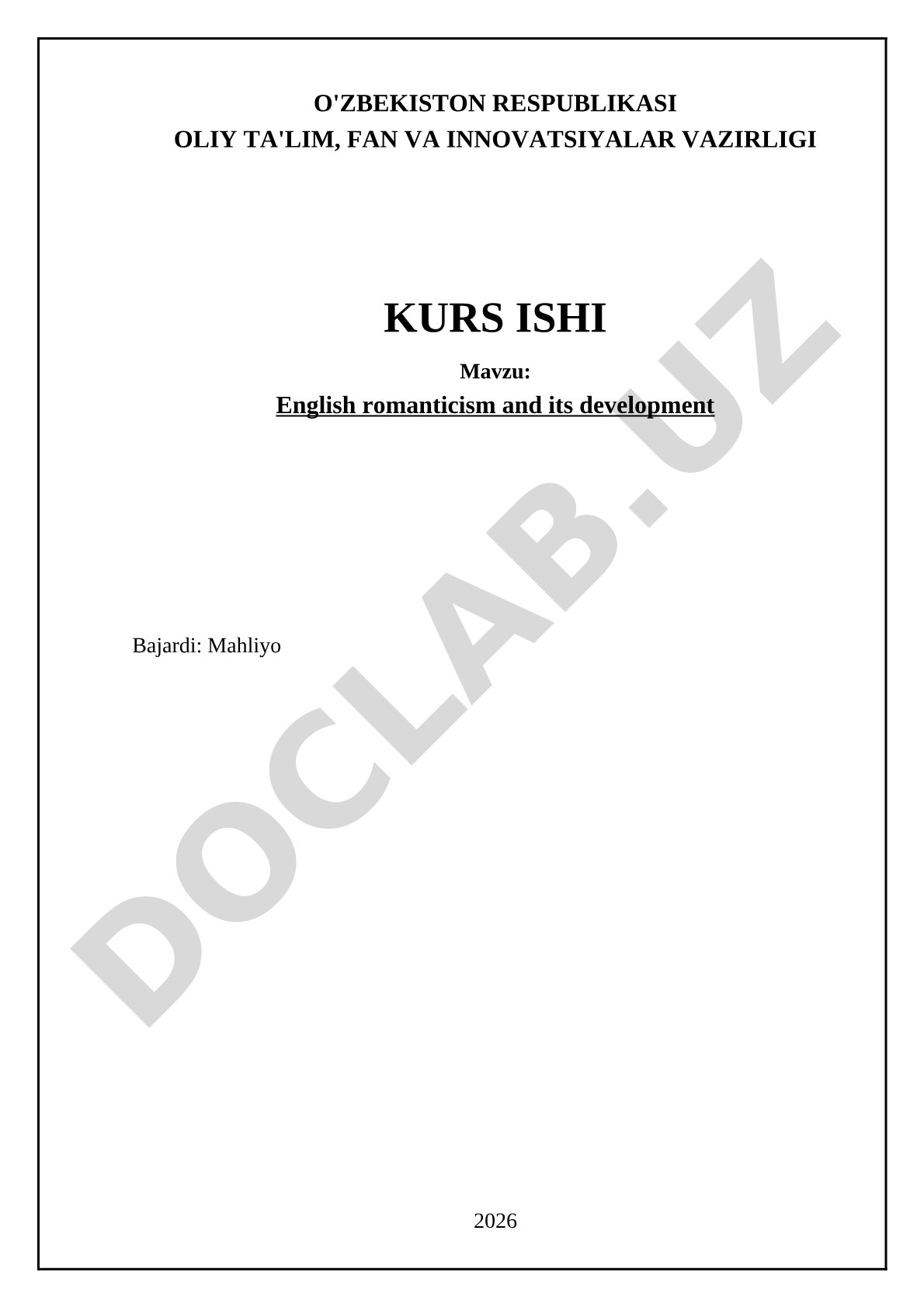 English romanticism and its development