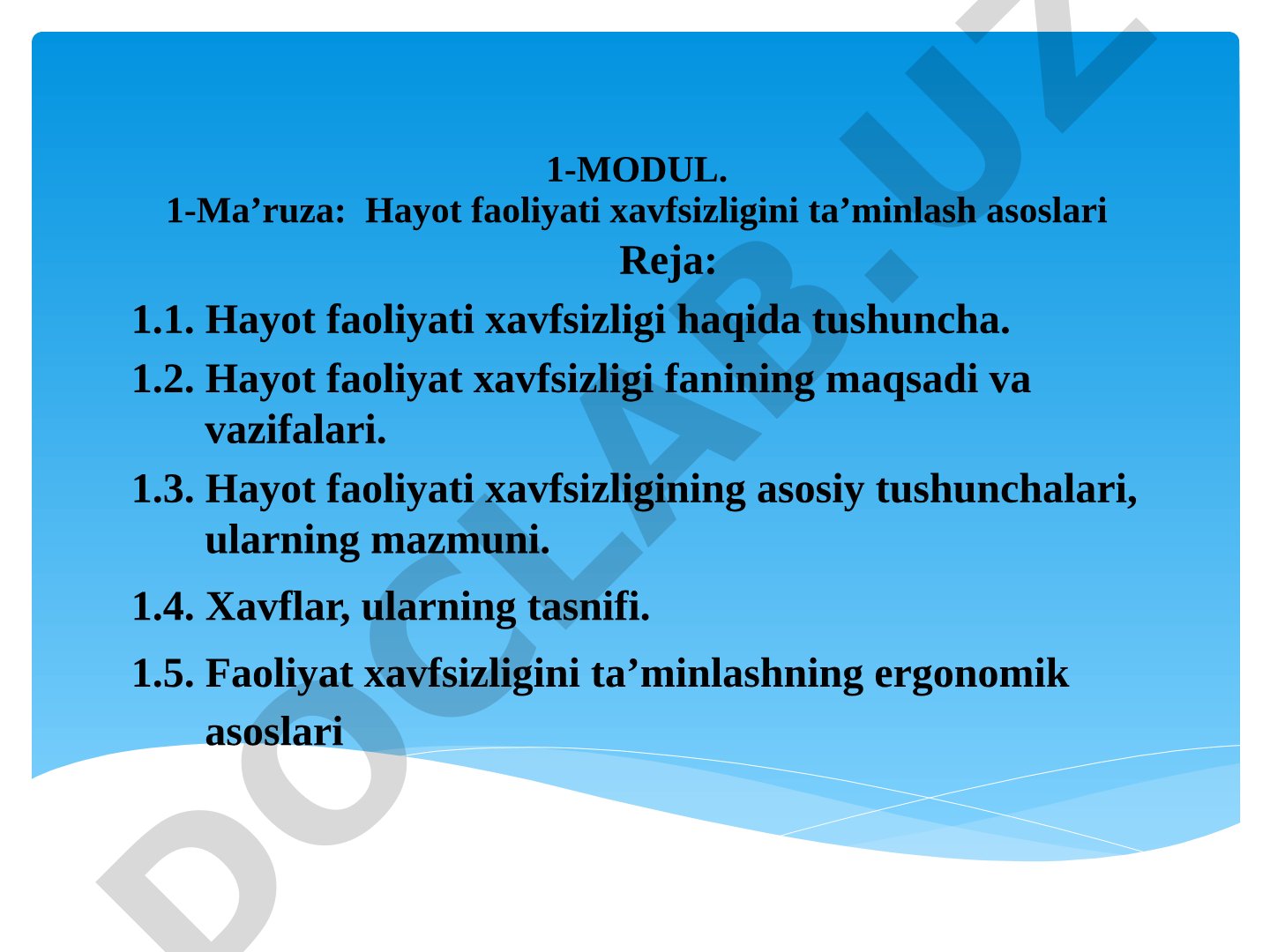 Hayot faoliyati xavfsizligini ta'minlash asoslari