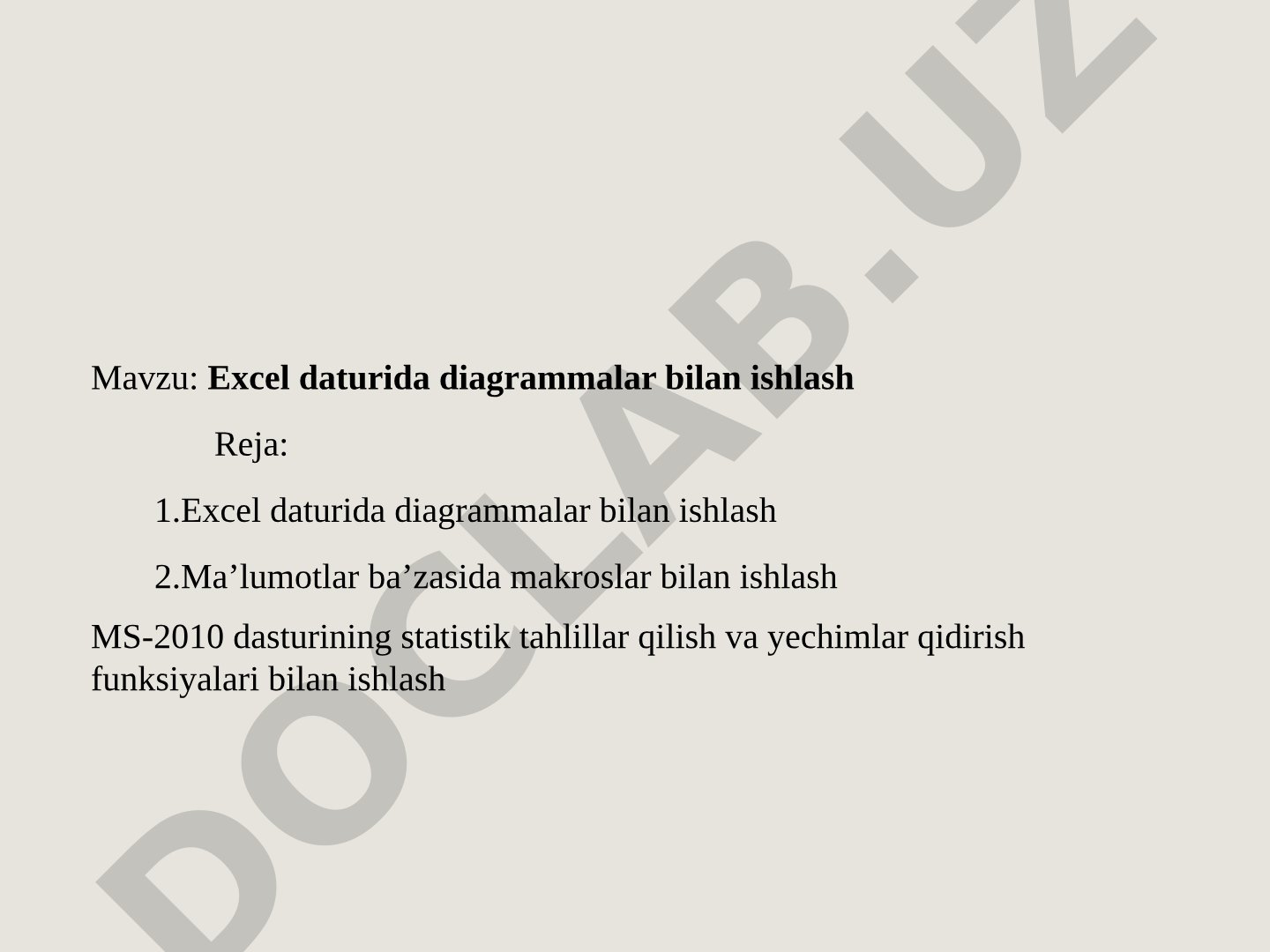 Excel dasturida diagrammalar bilan ishlash