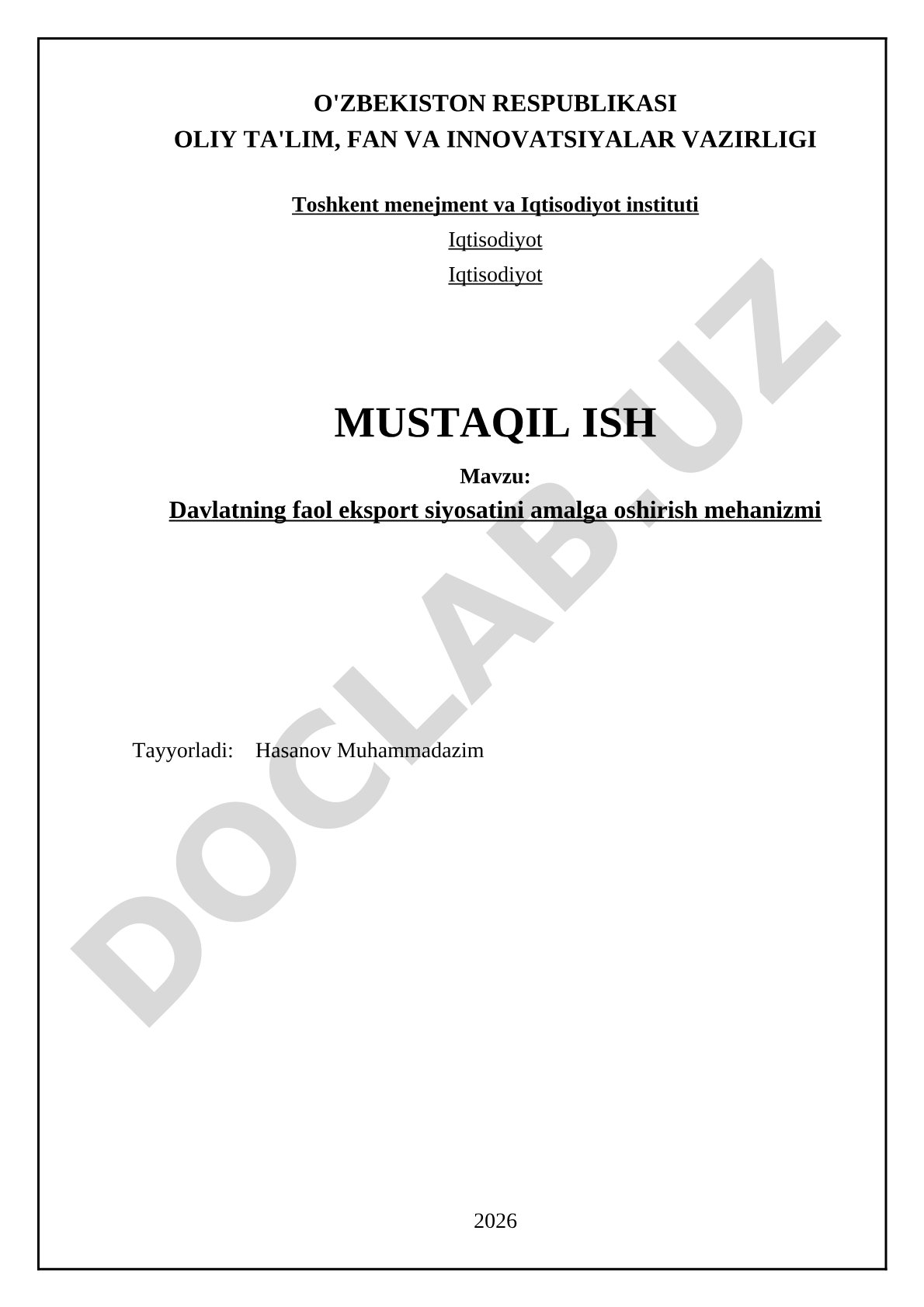 Davlatning faol eksport siyosatini amalga oshirish mexanizmi