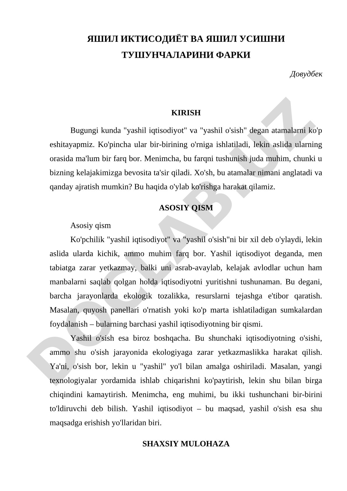 Yashil iqtisodiyot va yashil o'sish tushunchalarining farqi