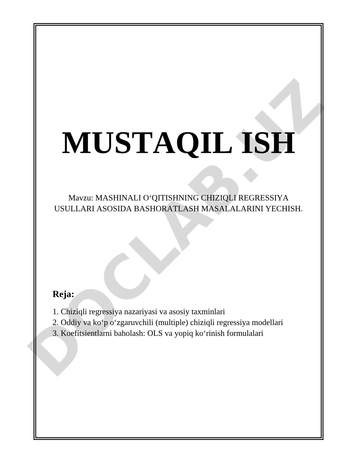 Mashinali o‘qitishning chiziqli regressiya usullari asosida bashoratlash masalalarini yechish