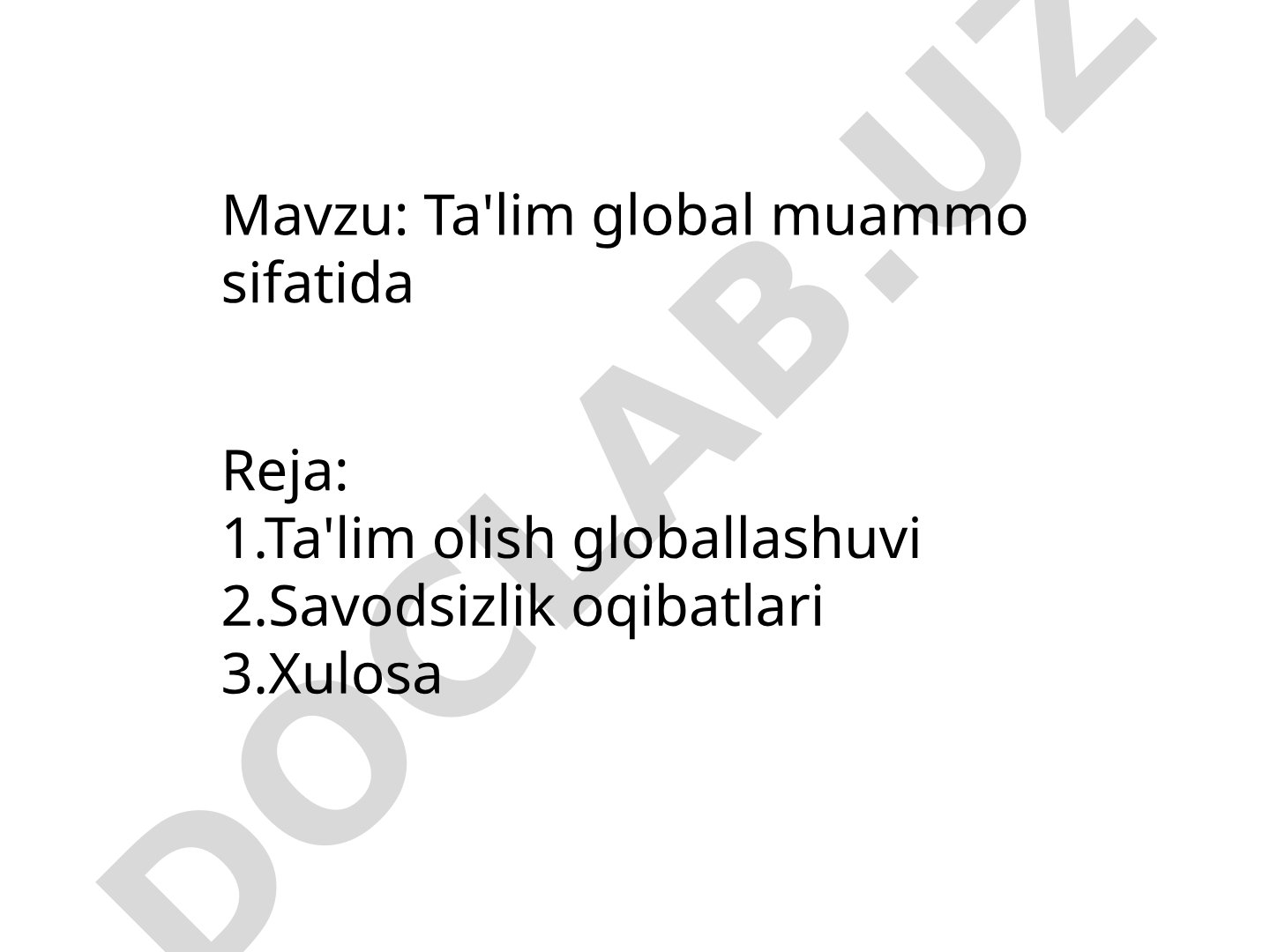 Ta'lim global muammo sifatida