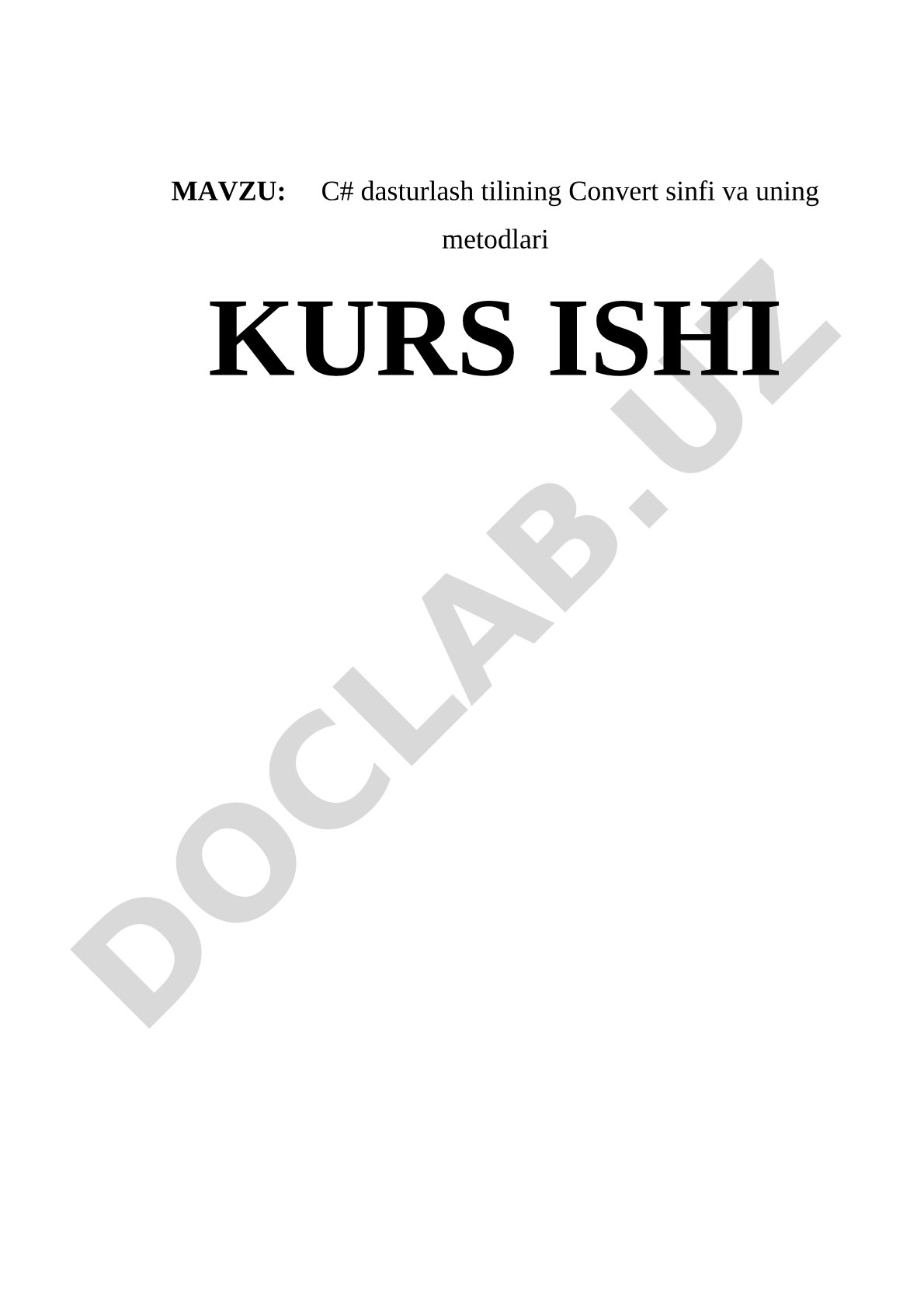 C# dasturlash tilining Convert sinfi va uning metodlari
