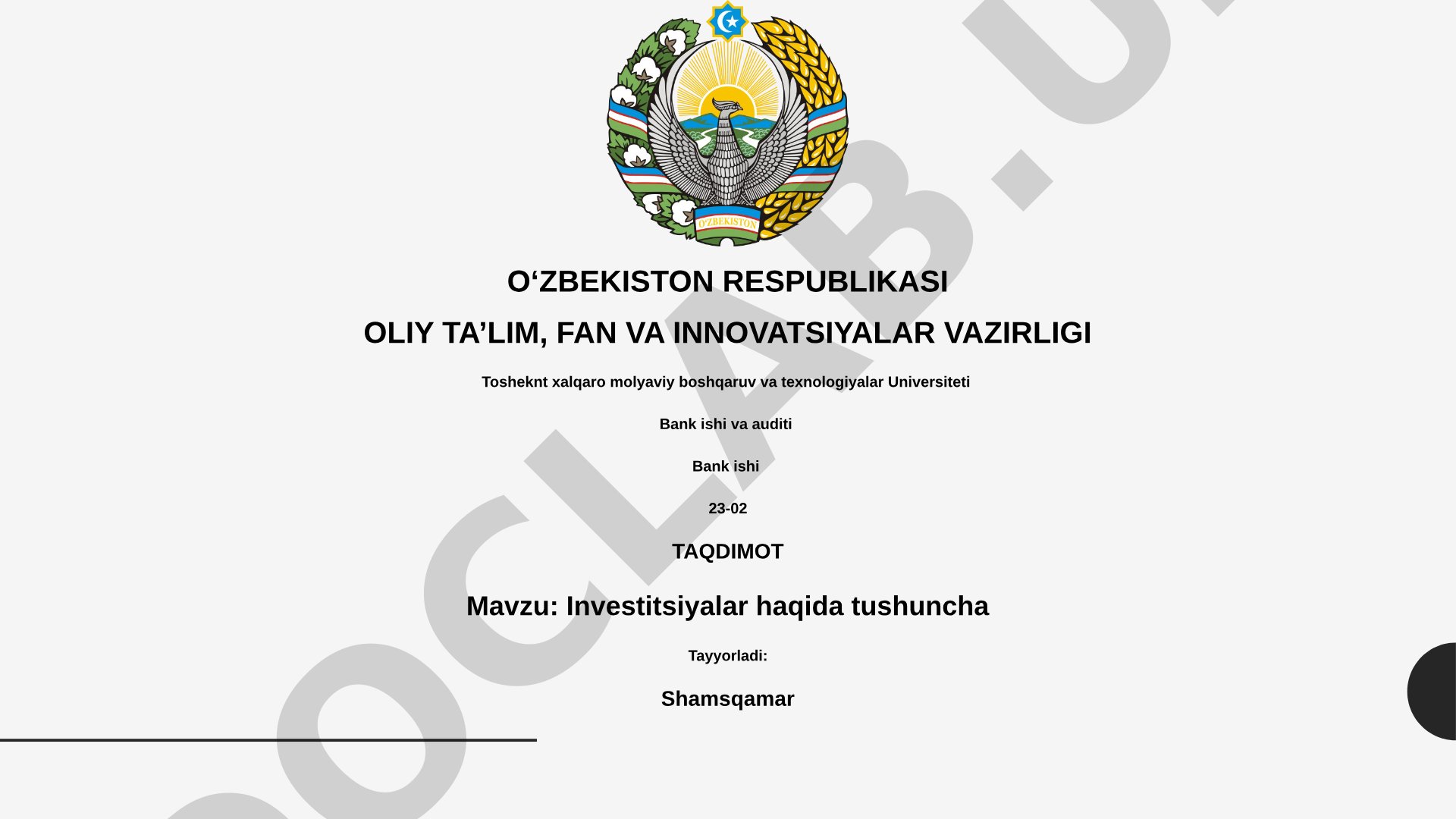 Investitsiyalar haqida tushuncha