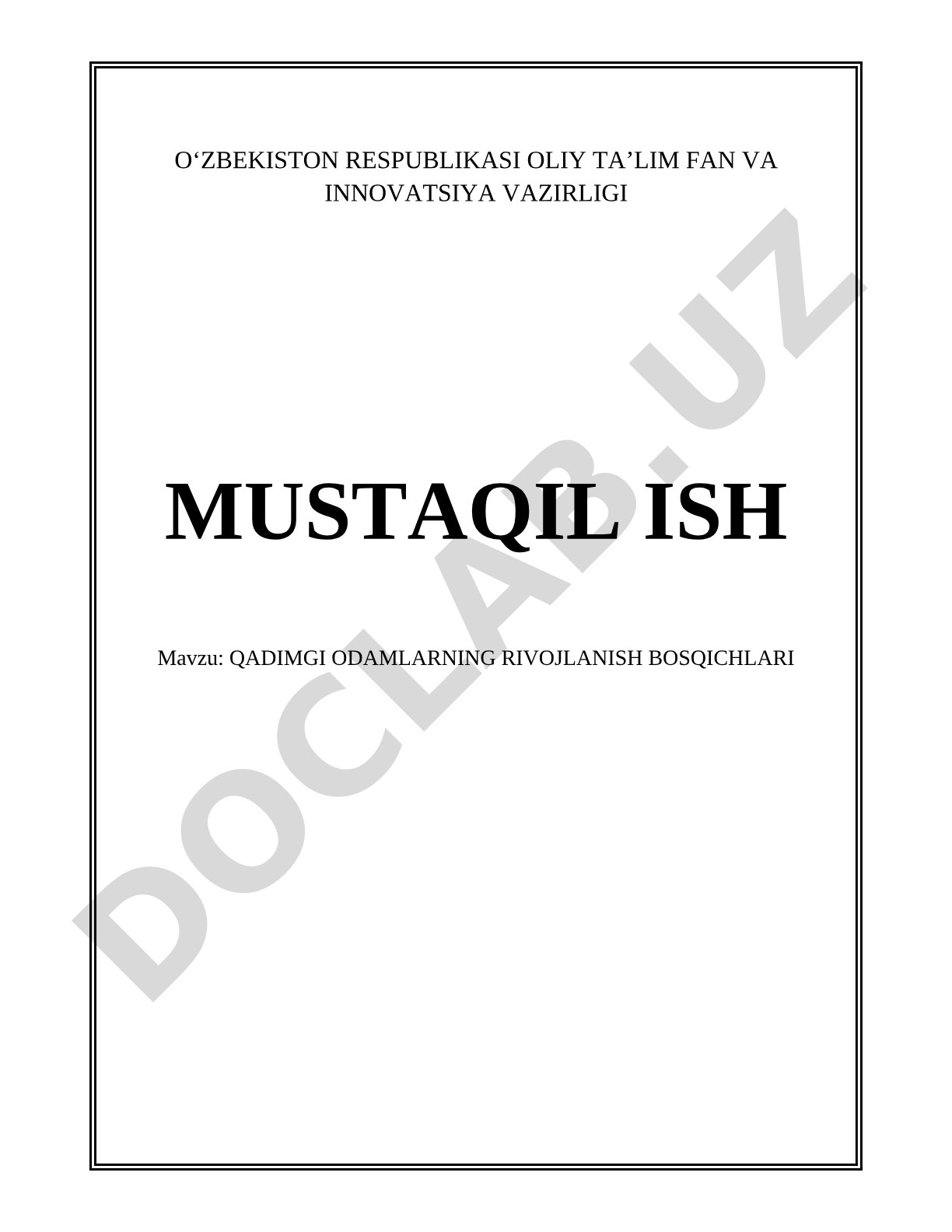 QADIMGI ODAMLARNING RIVOJLANISH BOSQICHLARI