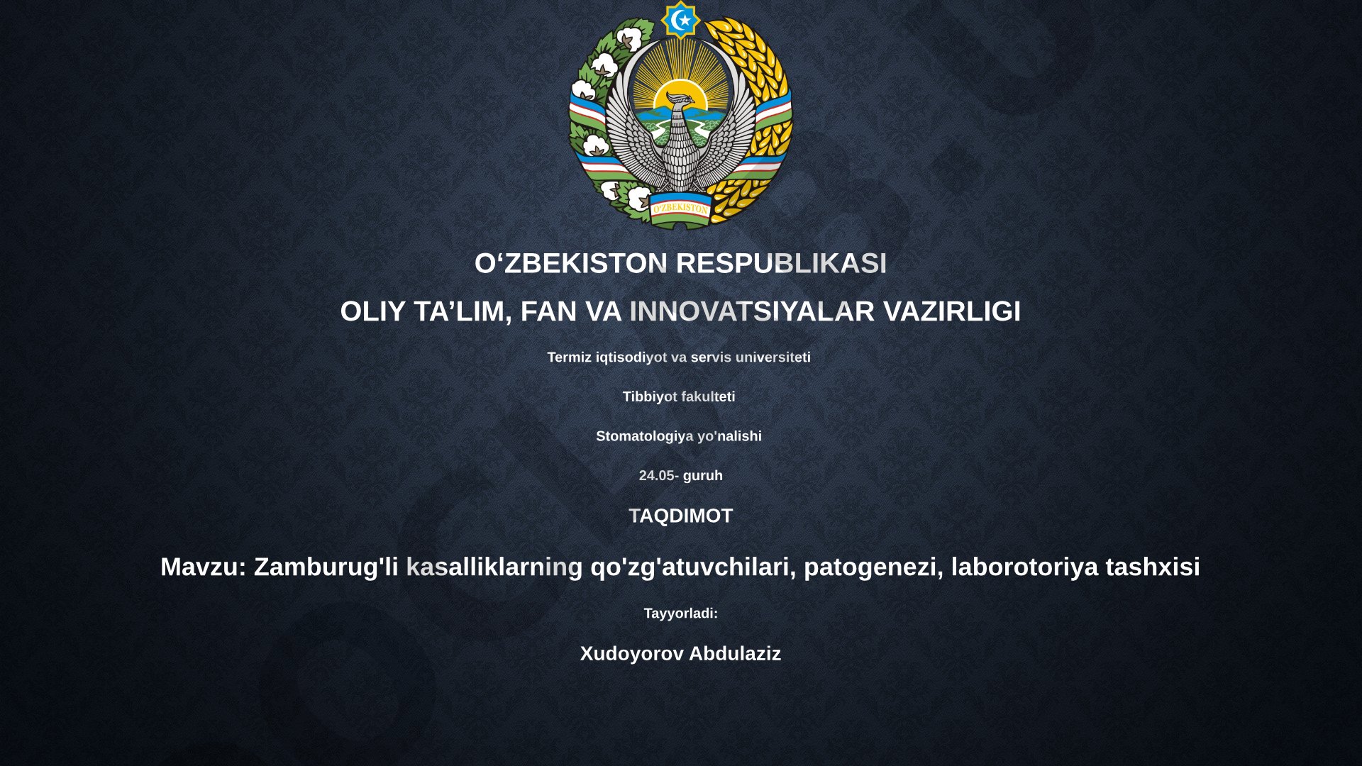 Zamburug'li kasalliklarning qo'zg'atuvchilari, patogenezi, laborotoriya tashxisi