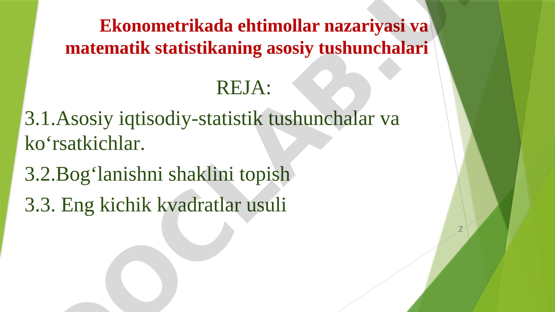 Ekonometrikada ehtimollar nazariyasi va matematik statistikaning asosiy tushunchalari