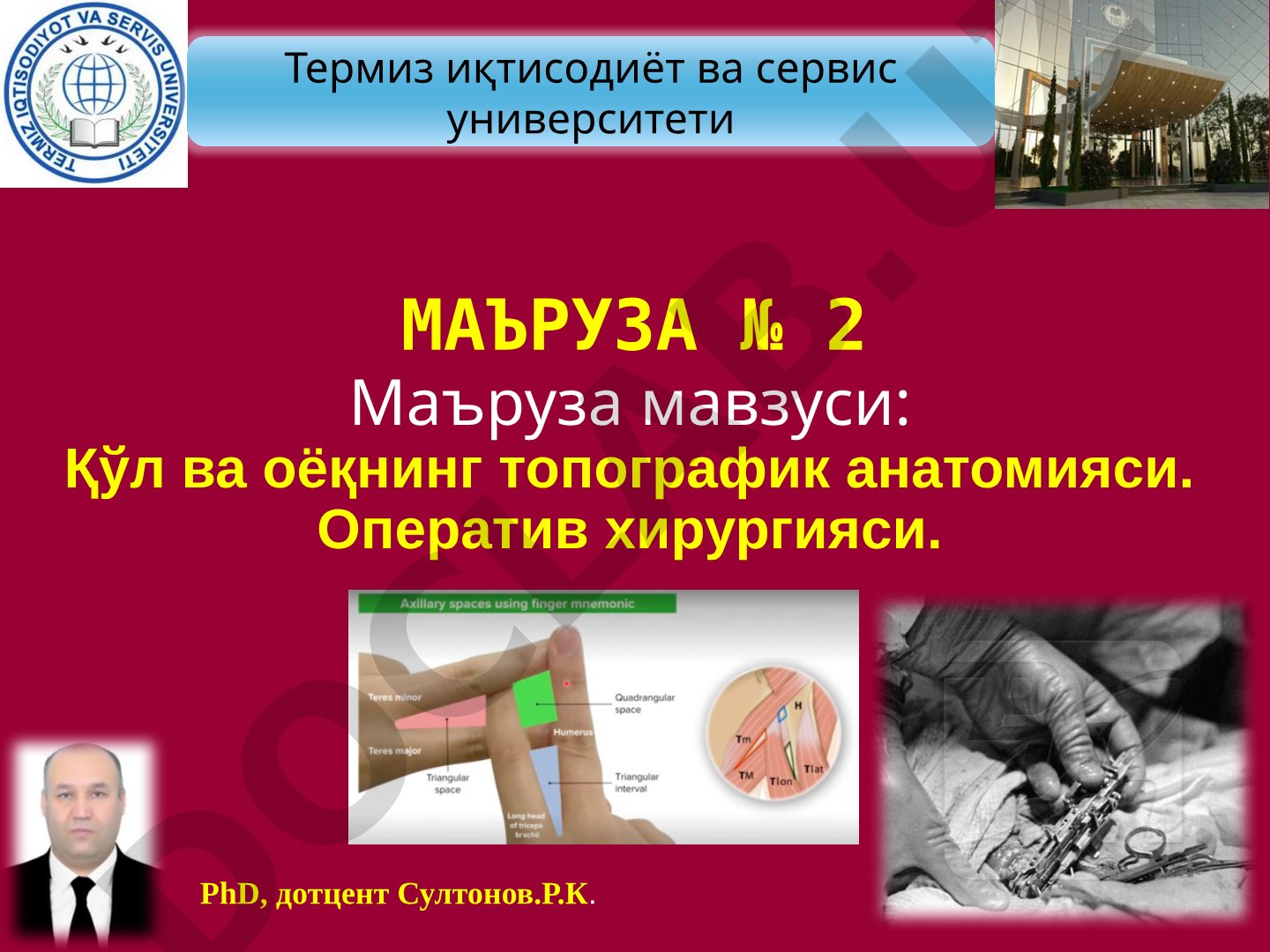 Қўл ва оёқнинг топографик анатомияси. Оператив хирургияси