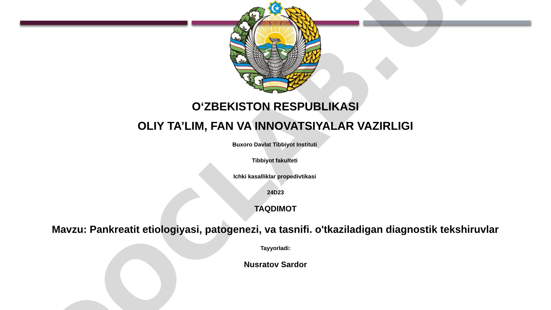 Pankreatit etiologiyasi, patogenezi va tasnifi