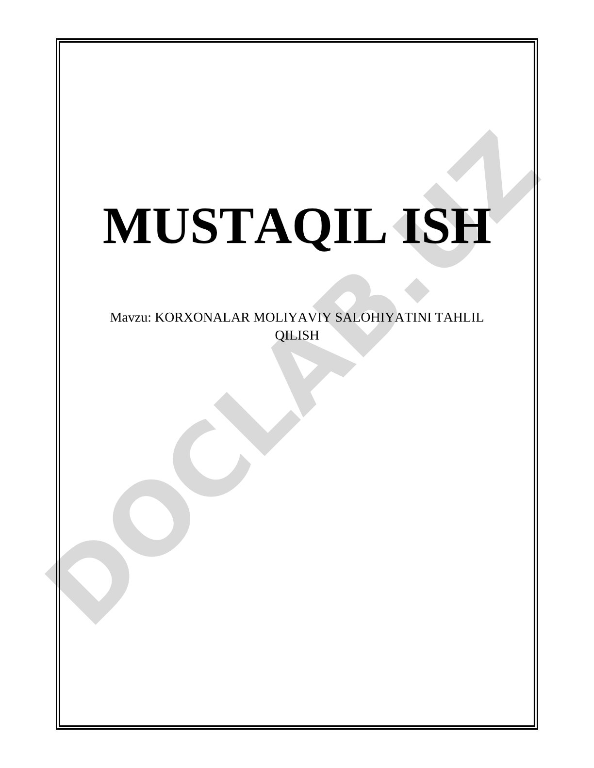 Korxonalar moliyaviy salohiyatini tahlil qilish