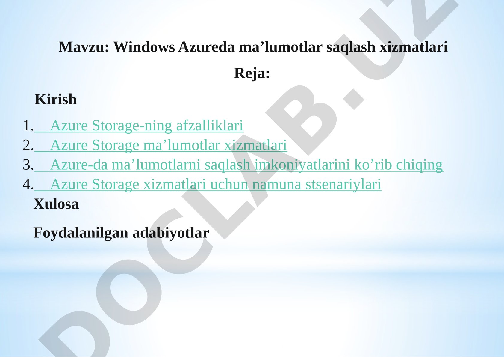Windows Azureda ma’lumotlar saqlash xizmatlari