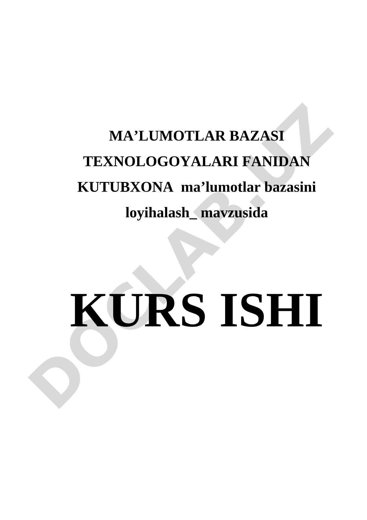 Kutubxona ma’lumotlar bazasini loyihalash