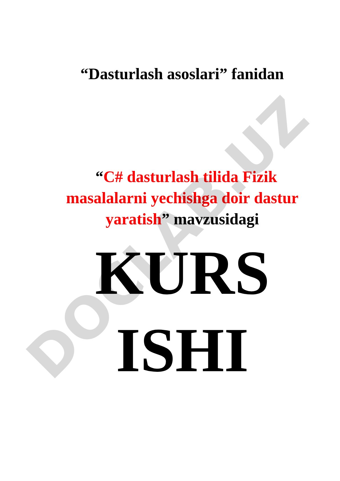 C# dasturlash tilida Fizik masalalarni yechishga doir dastur yaratish