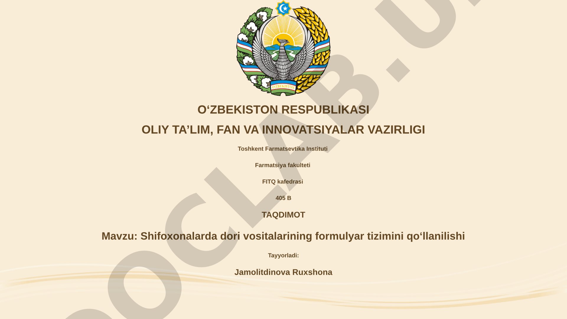 Shifoxonalarda dori vositalarining formulyar tizimini qo‘llanilishi