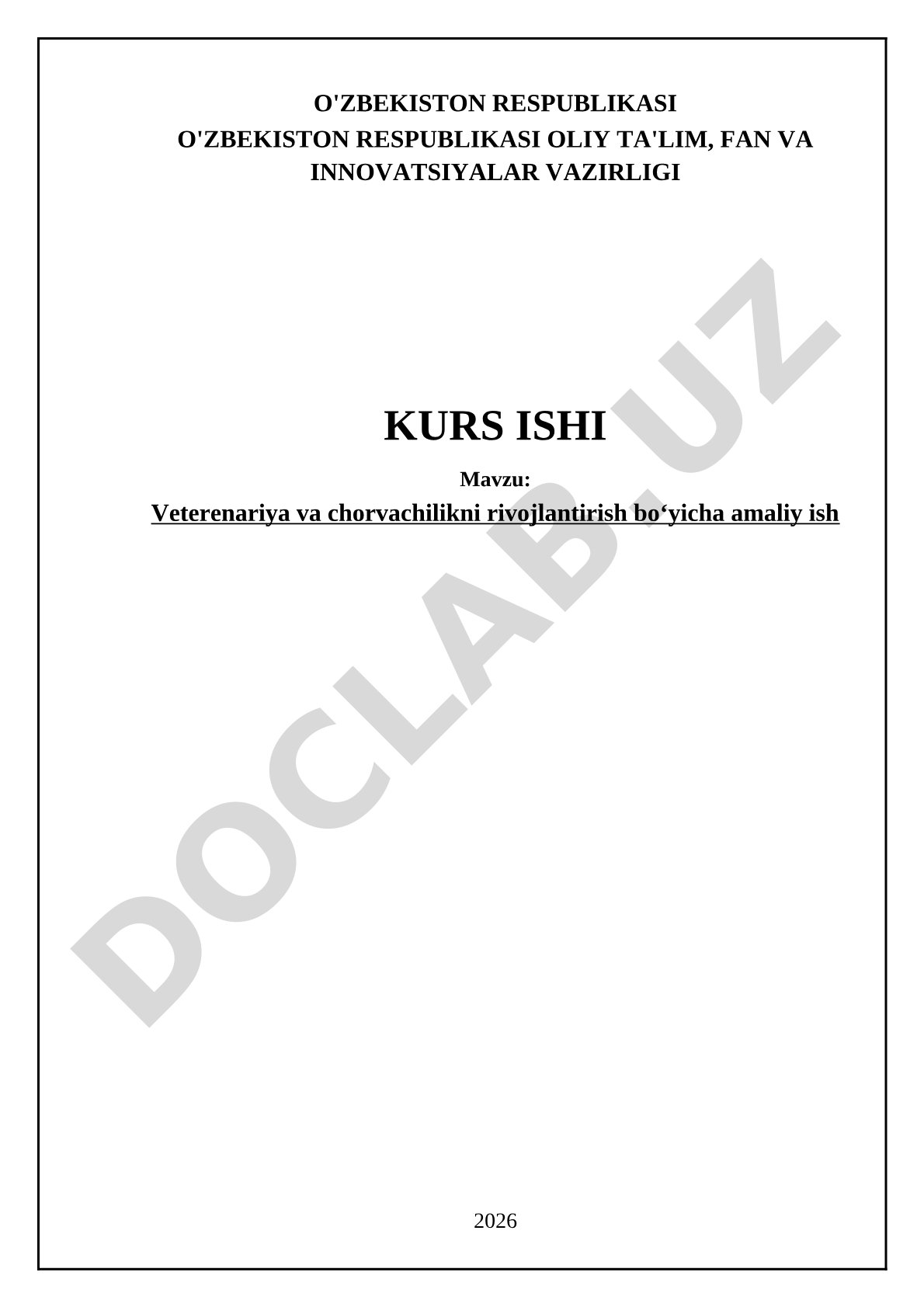 Veterenariya va chorvachilikni rivojlantirish boʻyicha amaliy ish