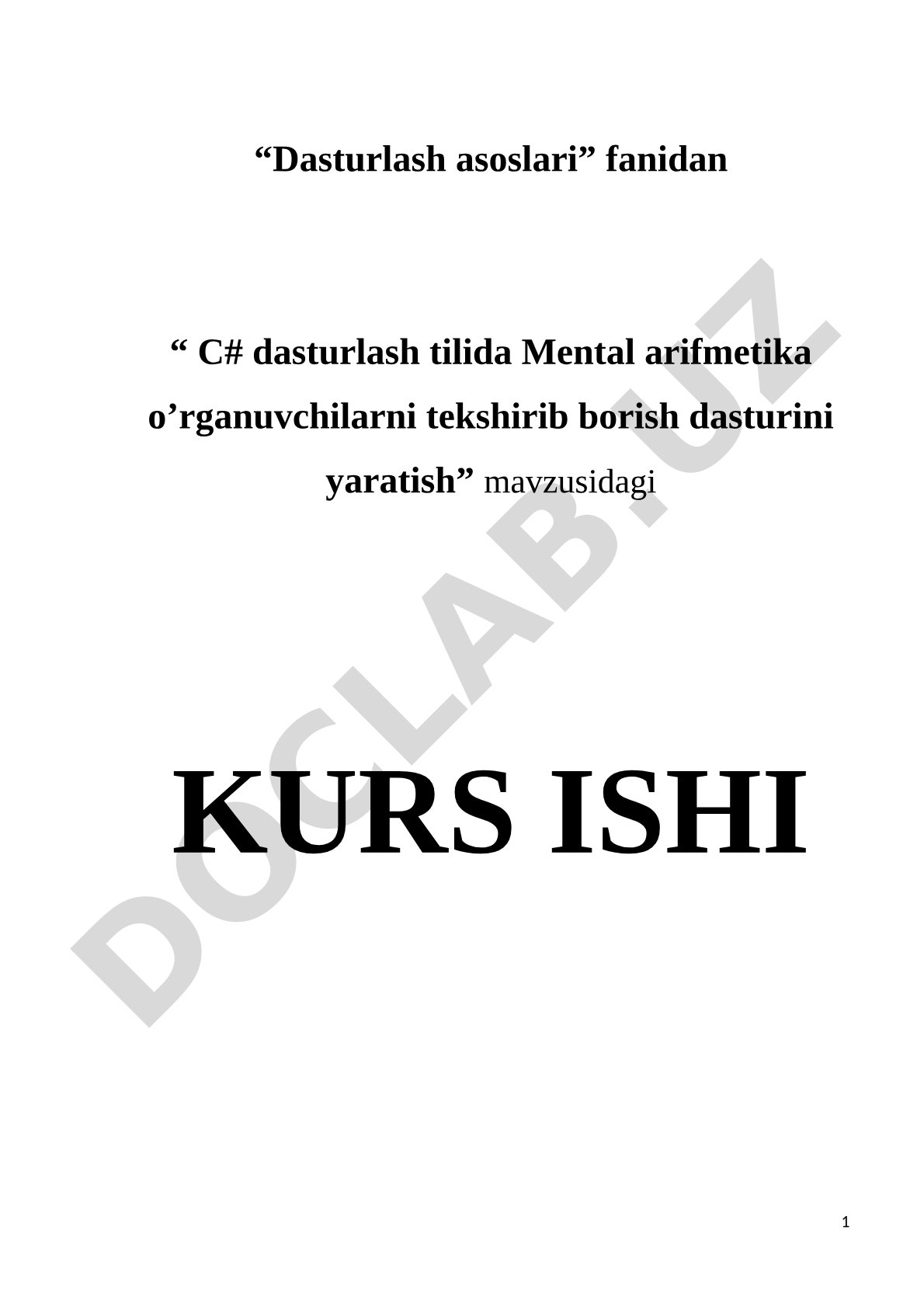 C# dasturlash tilida Mental arifmetika o’rganuvchilarni tekshirib borish dasturini yaratish