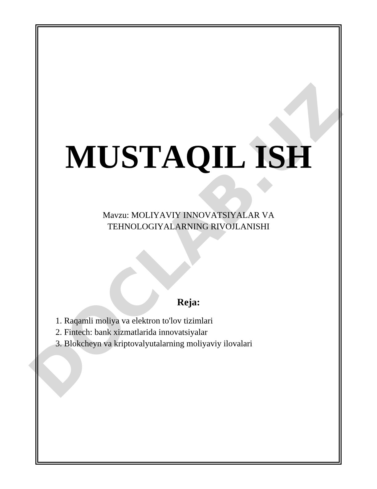 Moliyaviy innovatsiyalar va texnologiyalarning rivojlanishi
