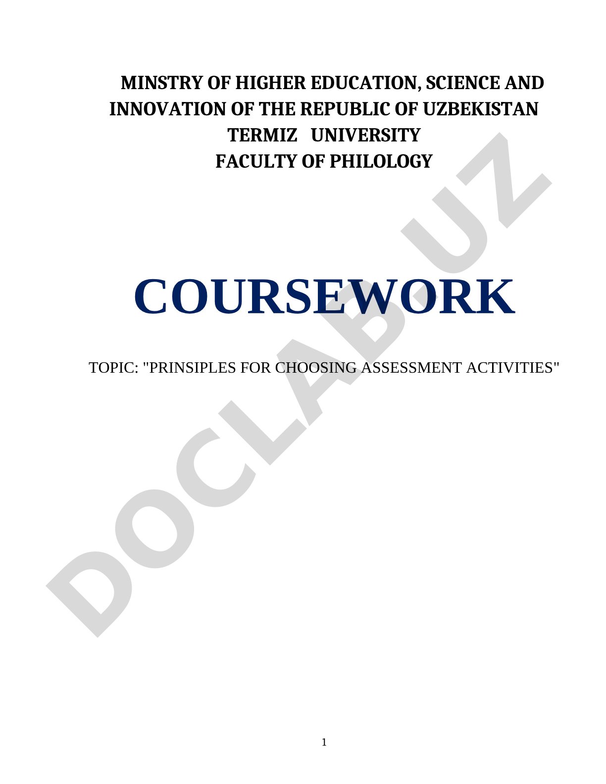Principles for Choosing Assessment Activities