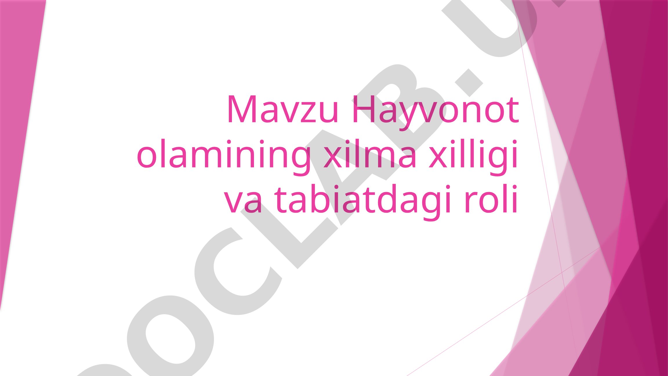 Hayvonot olamining xilma xilligi va tabiatdagi roli