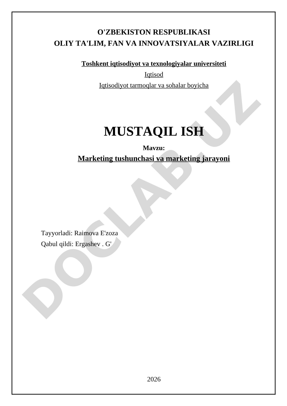 Marketing tushunchasi va marketing jarayoni