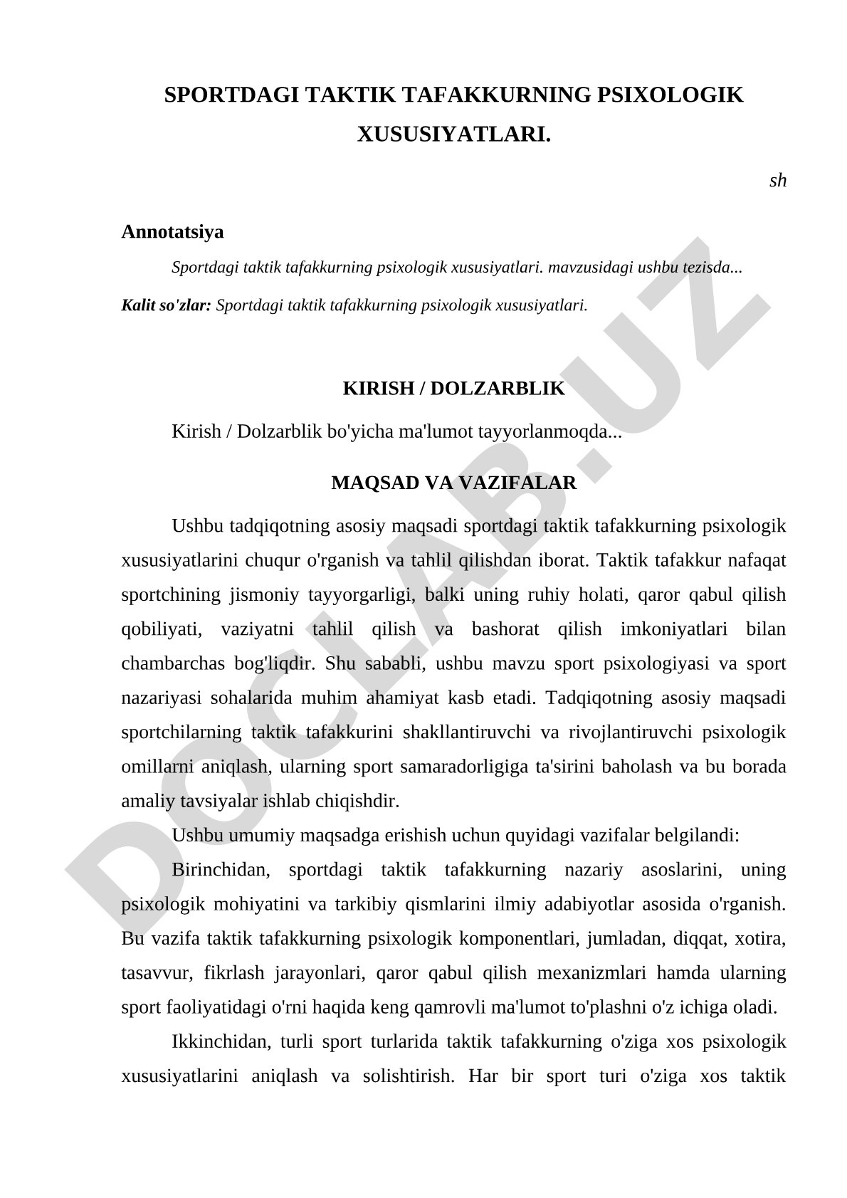 Sportdagi taktik tafakkurning psixologik xususiyatlari