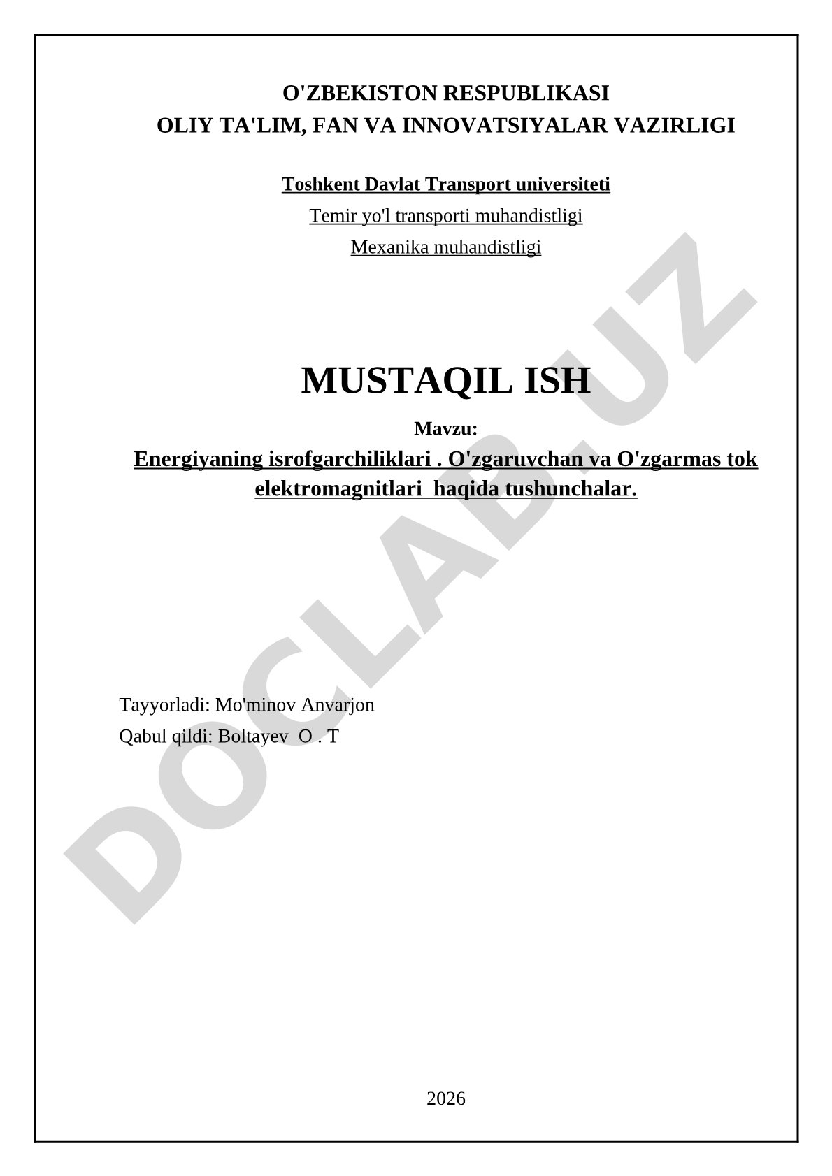 Energiyaning isrofgarchiliklari. O'zgaruvchan va O'zgarmas tok elektromagnitlari haqida tushunchalar