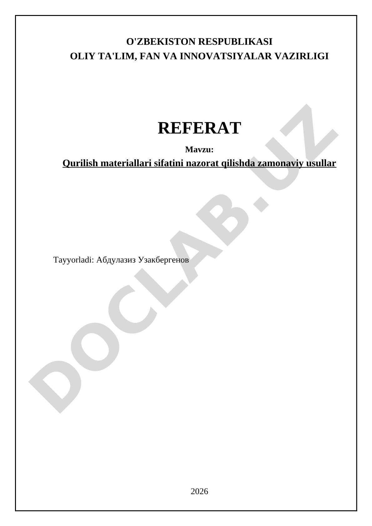 Qurilish materiallari sifatini nazorat qilishda zamonaviy usullar